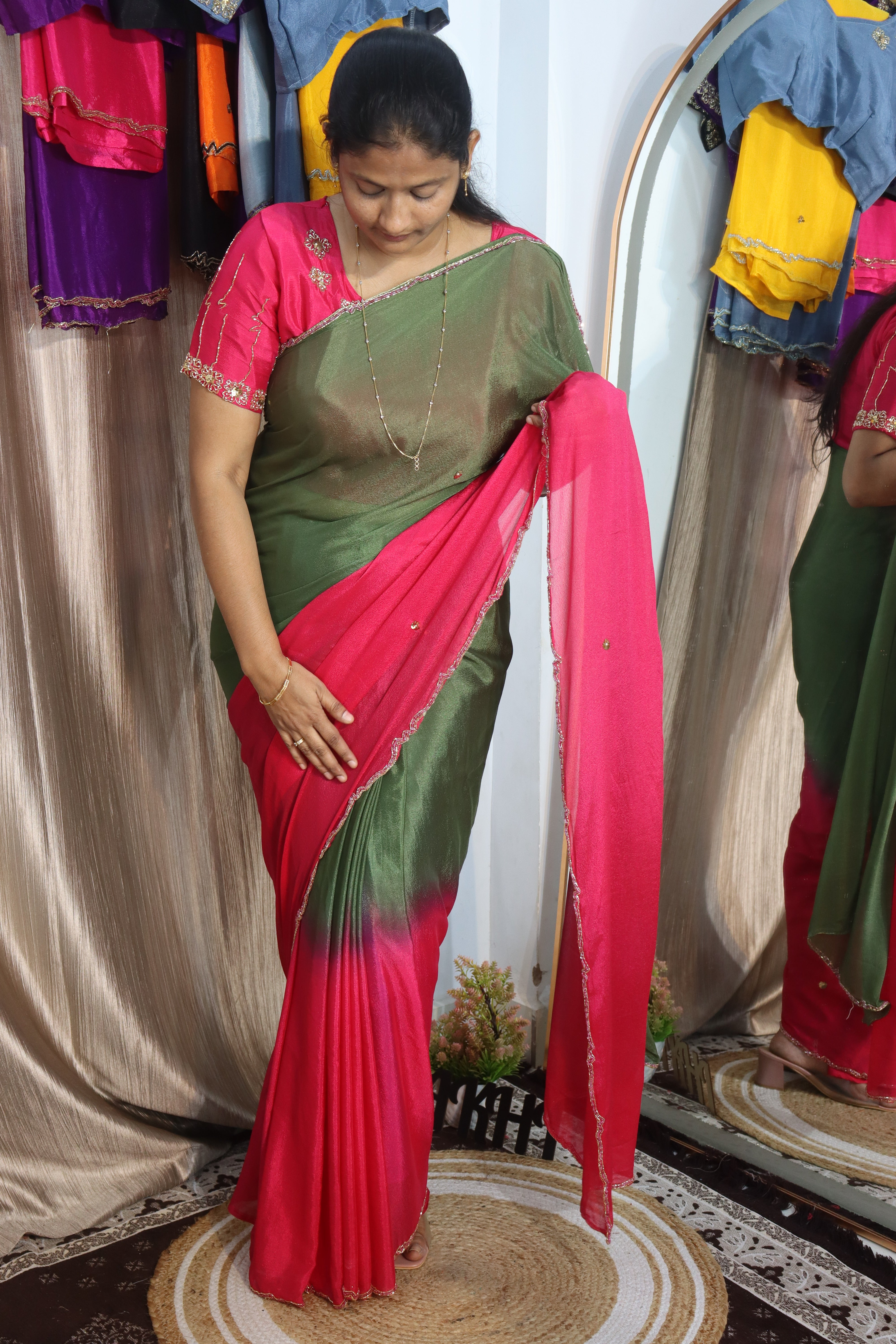 Trendy Beauty Chinnon Sarees with Maggam work