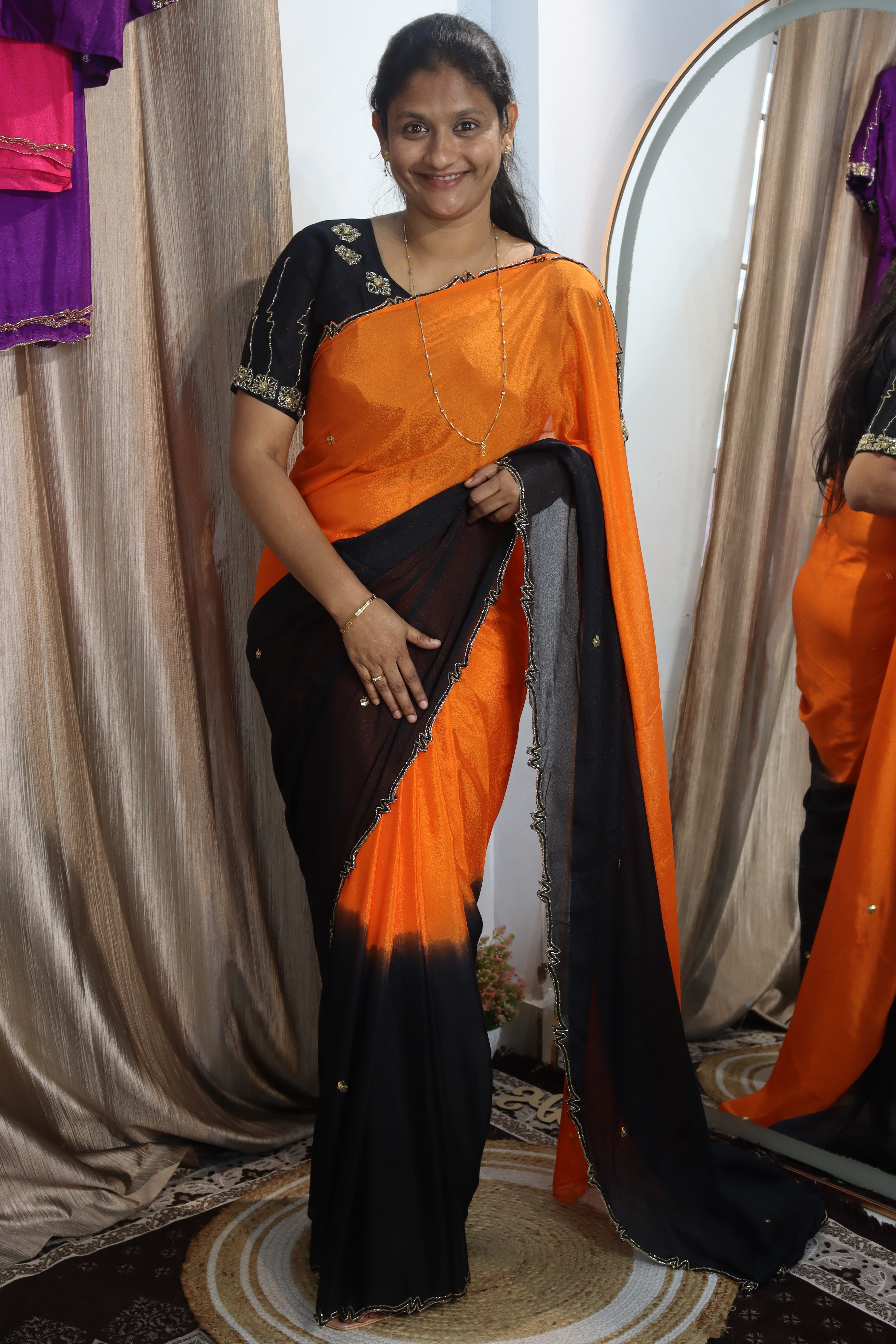 Trendy Beauty Chinnon Sarees with Maggam work