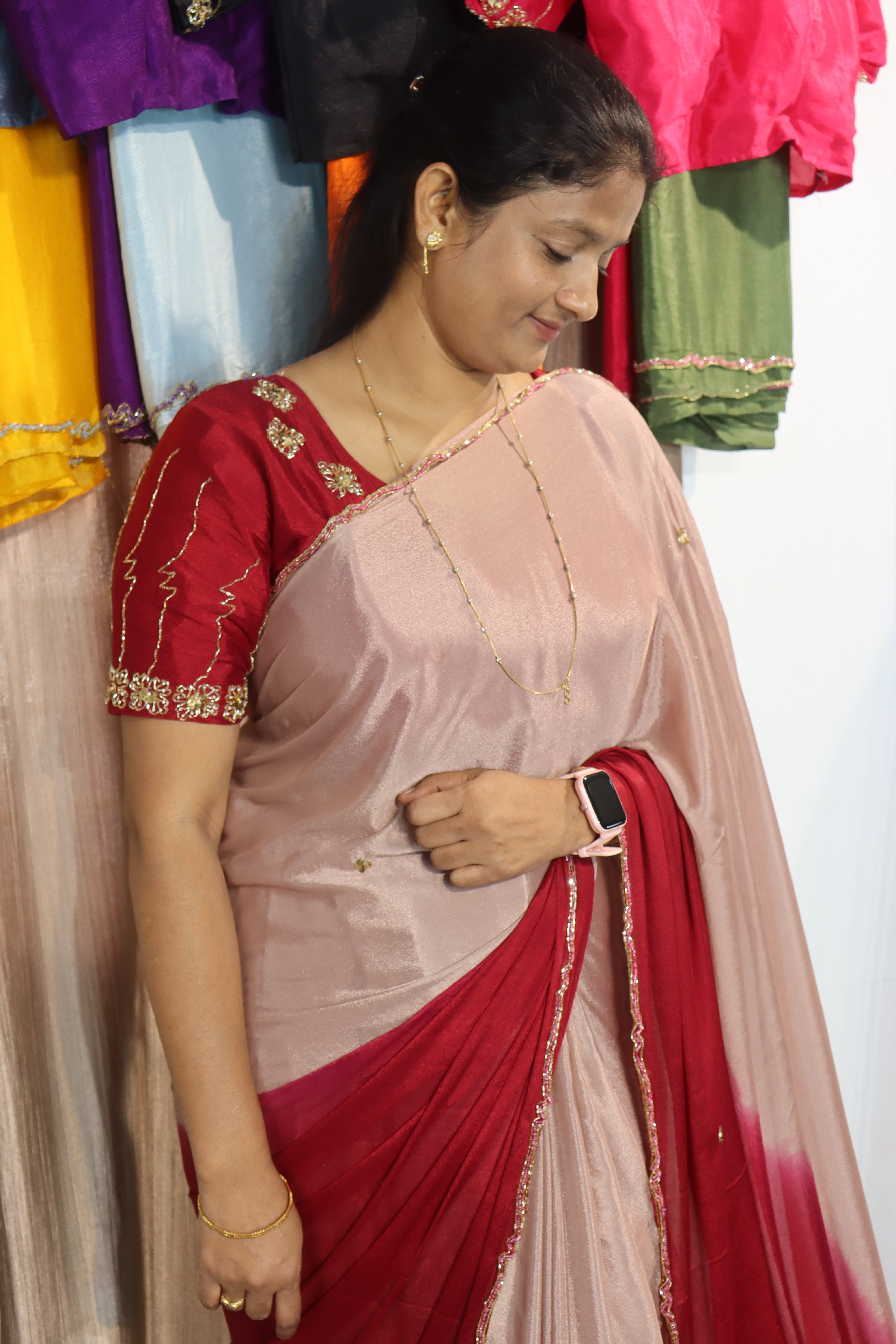 Trendy Beauty Chinnon Sarees with Maggam work