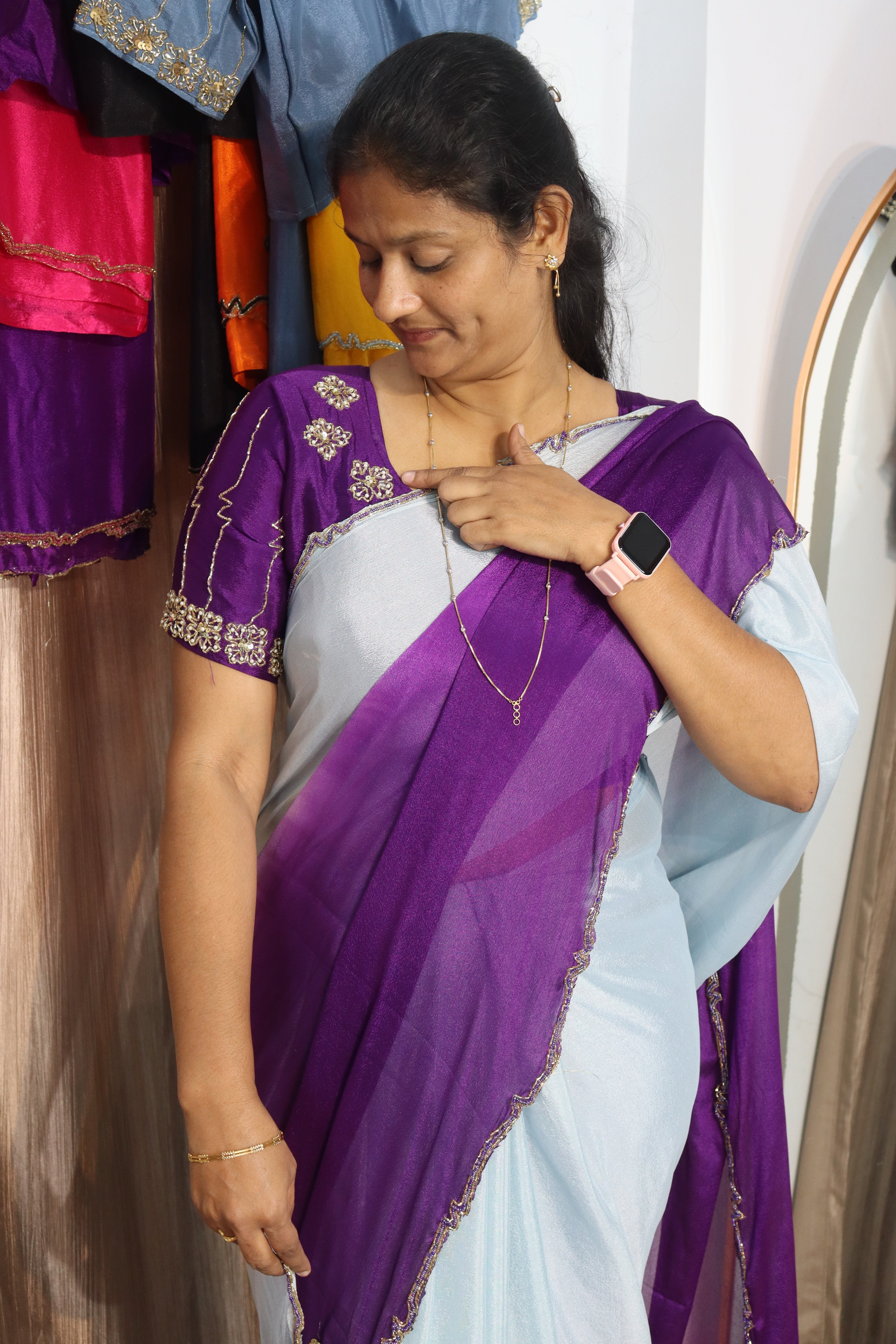 Trendy Beauty Chinnon Sarees with Maggam work