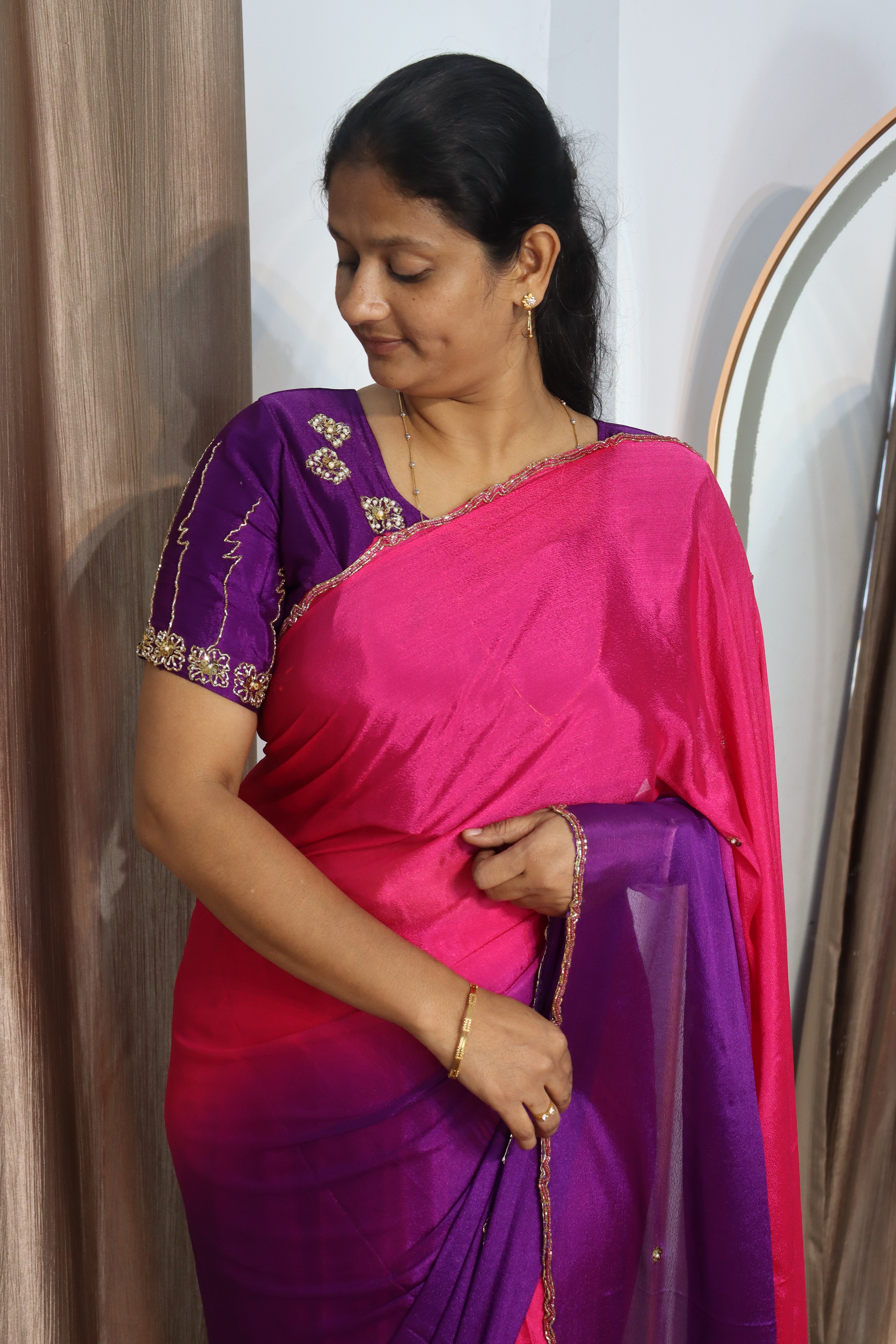 Trendy Beauty Chinnon Sarees with Maggam work