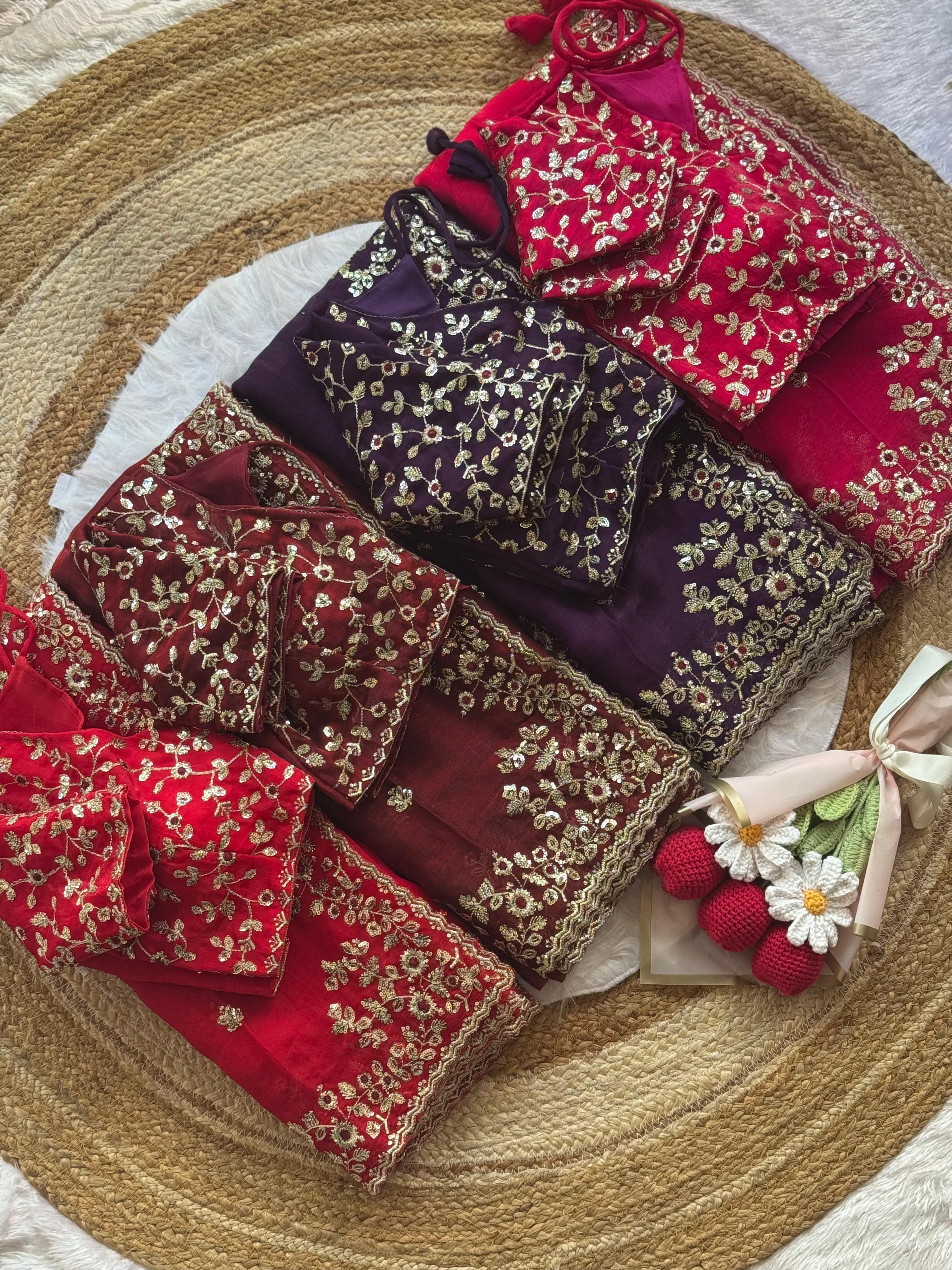 Unique Brown fendy chiffon silk sarees