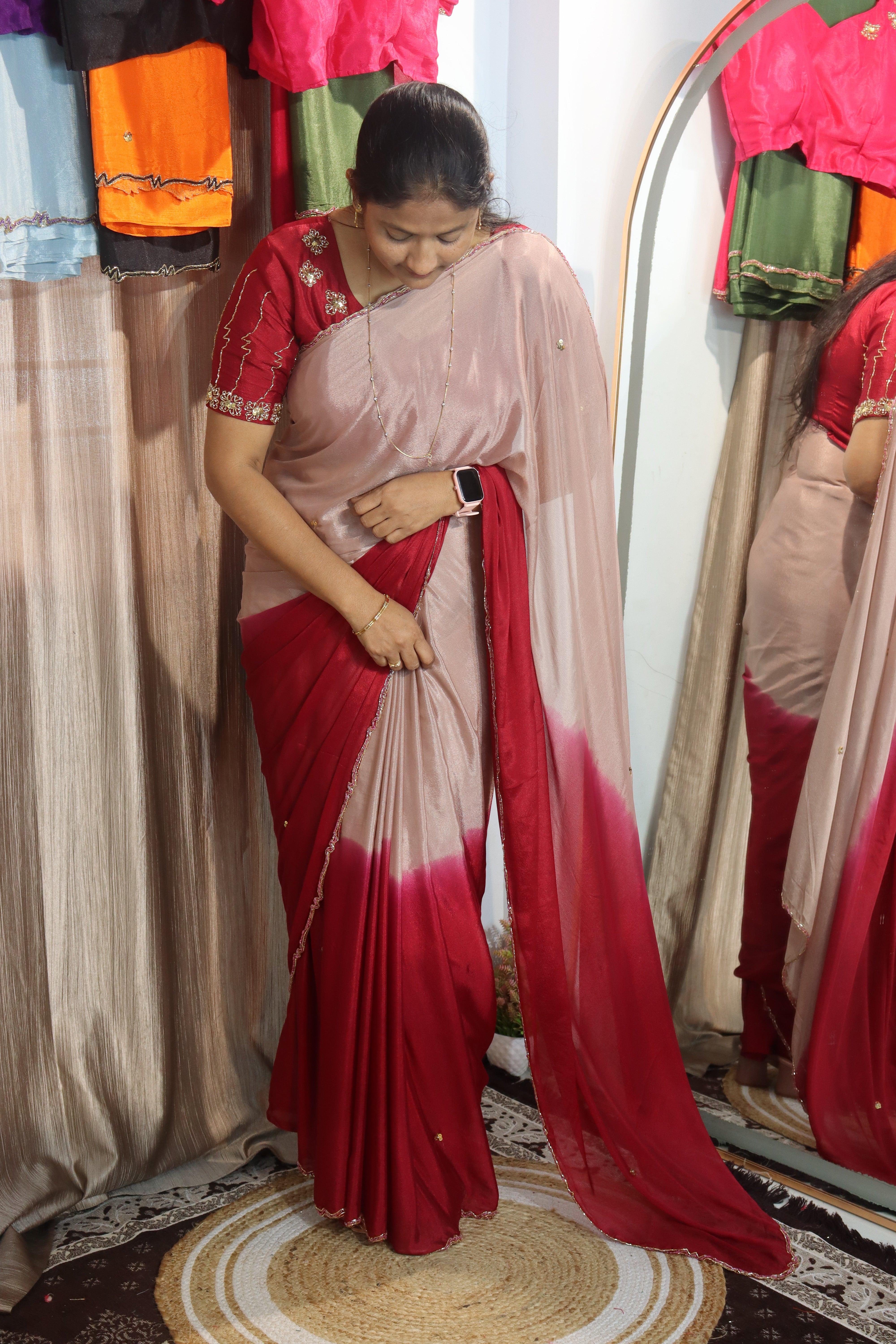 Trendy Beauty Chinnon Sarees with Maggam work