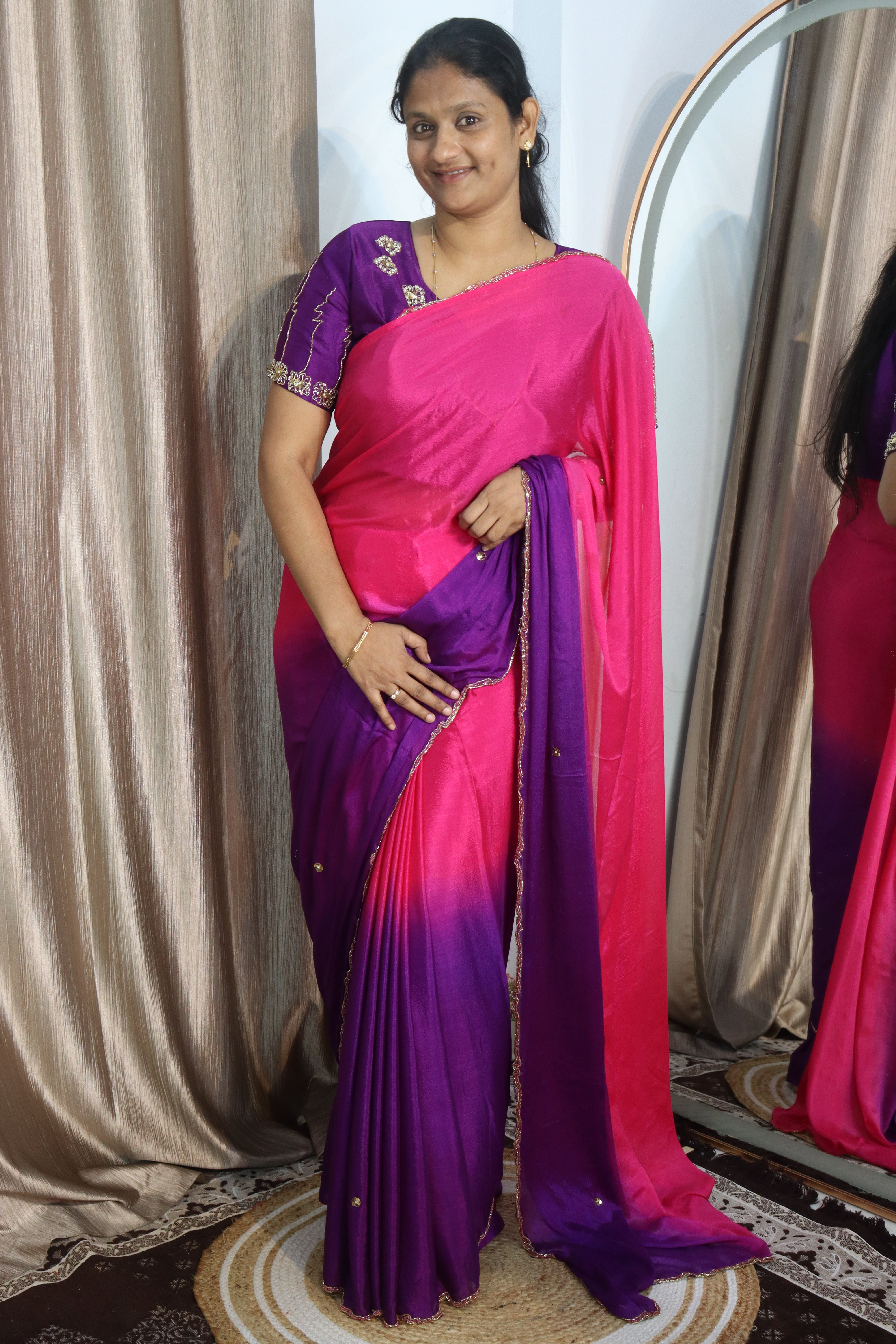 Trendy Beauty Chinnon Sarees with Maggam work