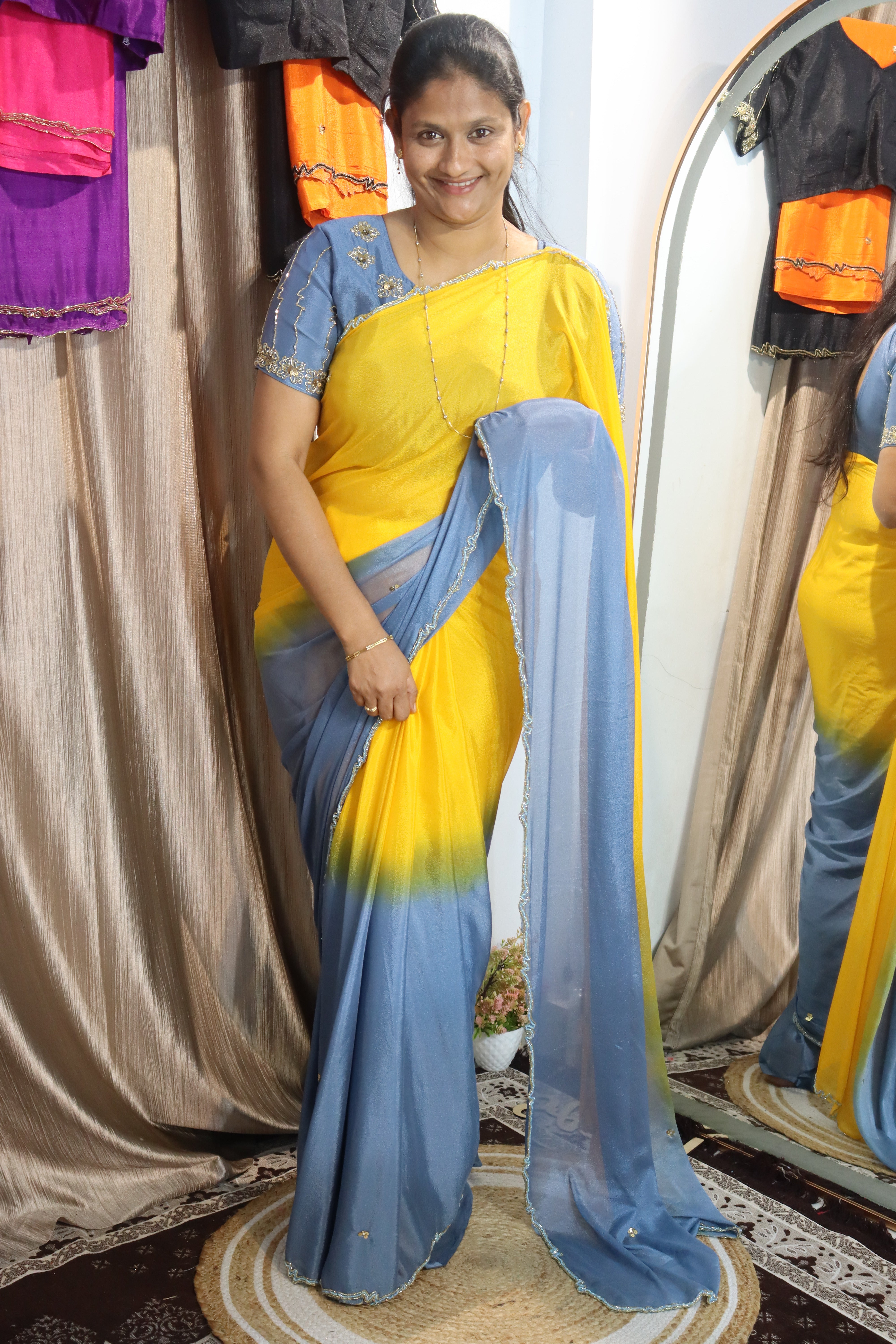 Trendy Beauty Chinnon Sarees with Maggam work