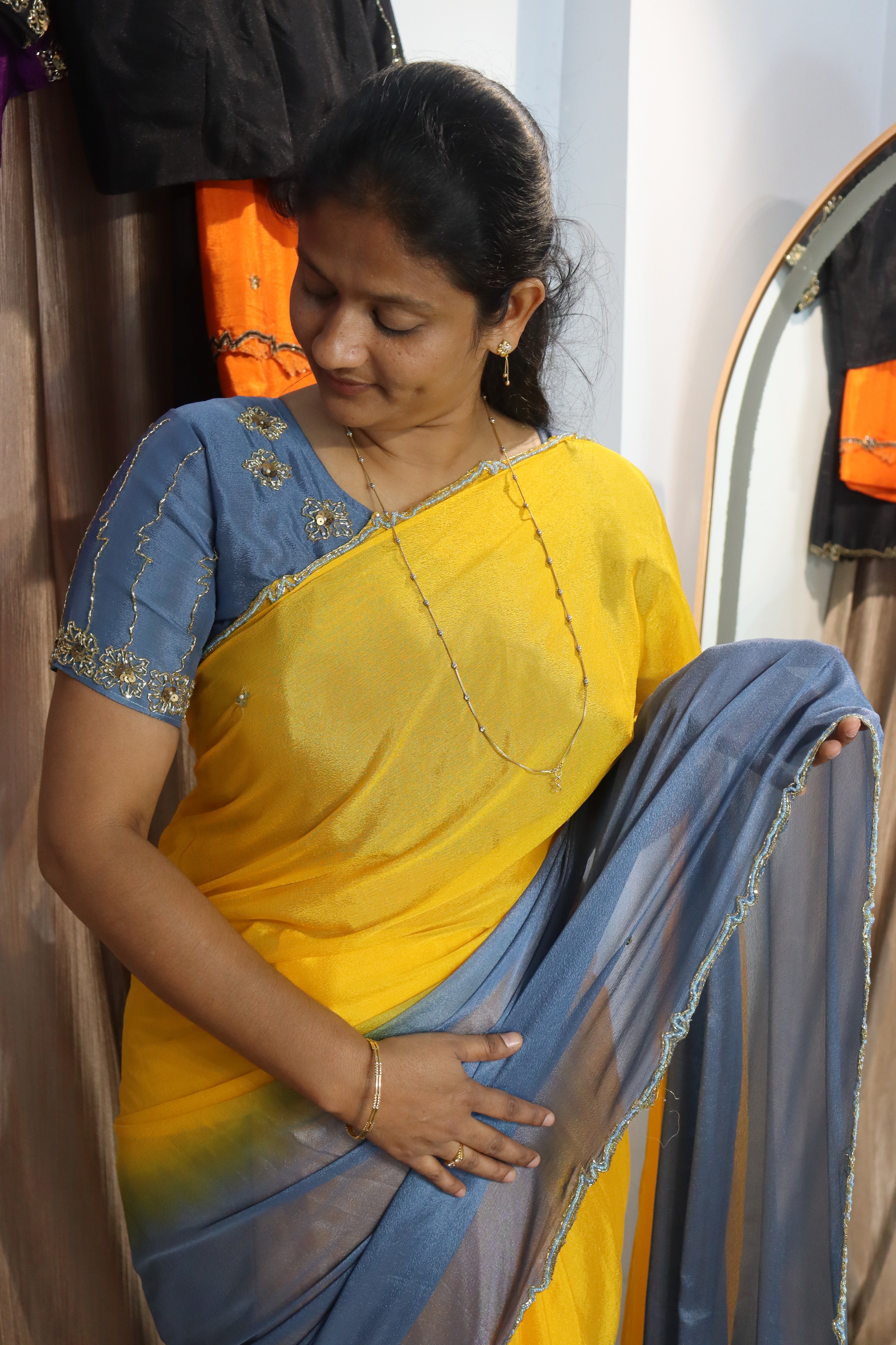Trendy Beauty Chinnon Sarees with Maggam work