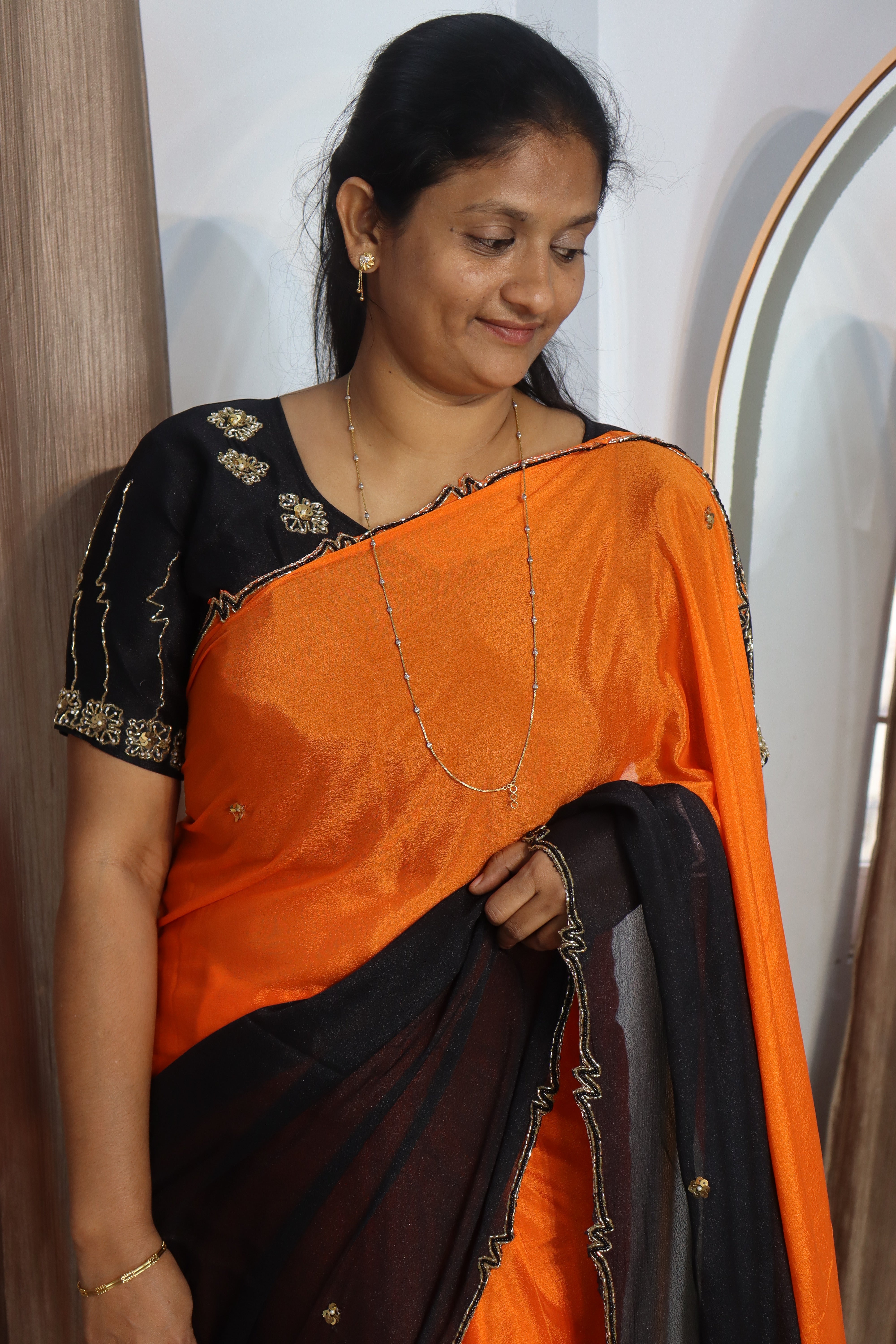 Trendy Beauty Chinnon Sarees with Maggam work