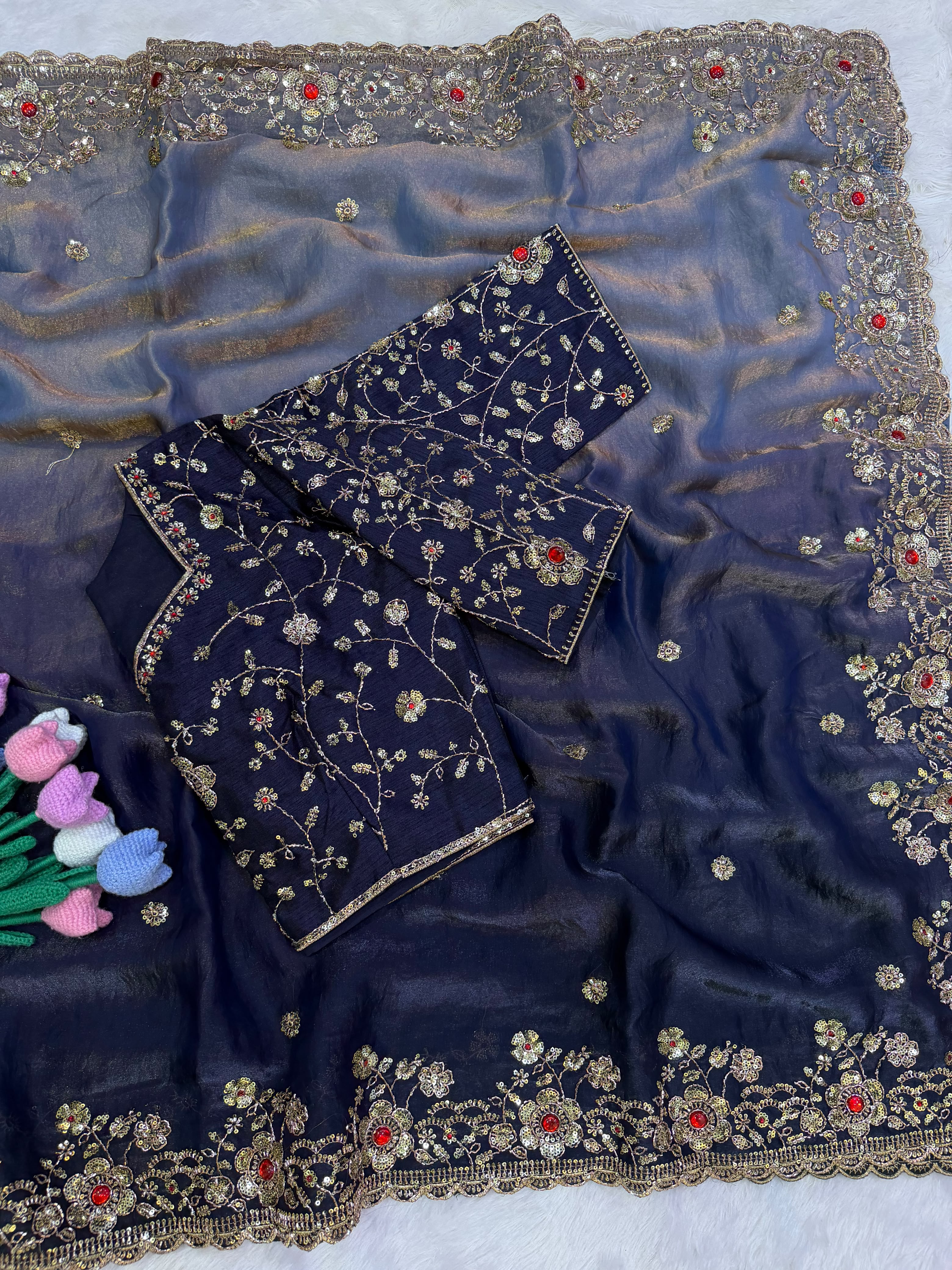 Sparkle Beauty : Saree with stitched Blouse