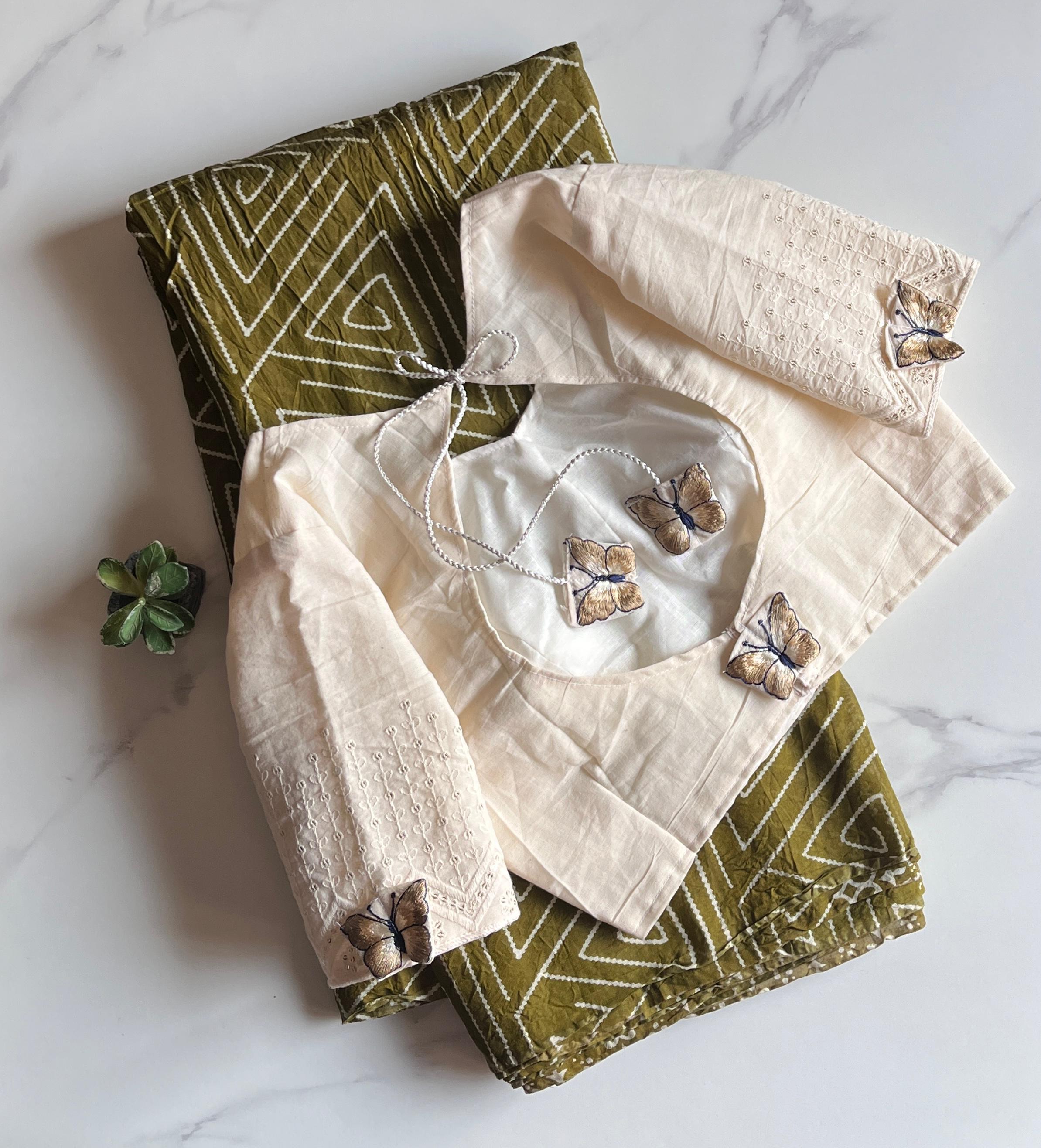 Premium Mul cotton saree with stitched Blouse