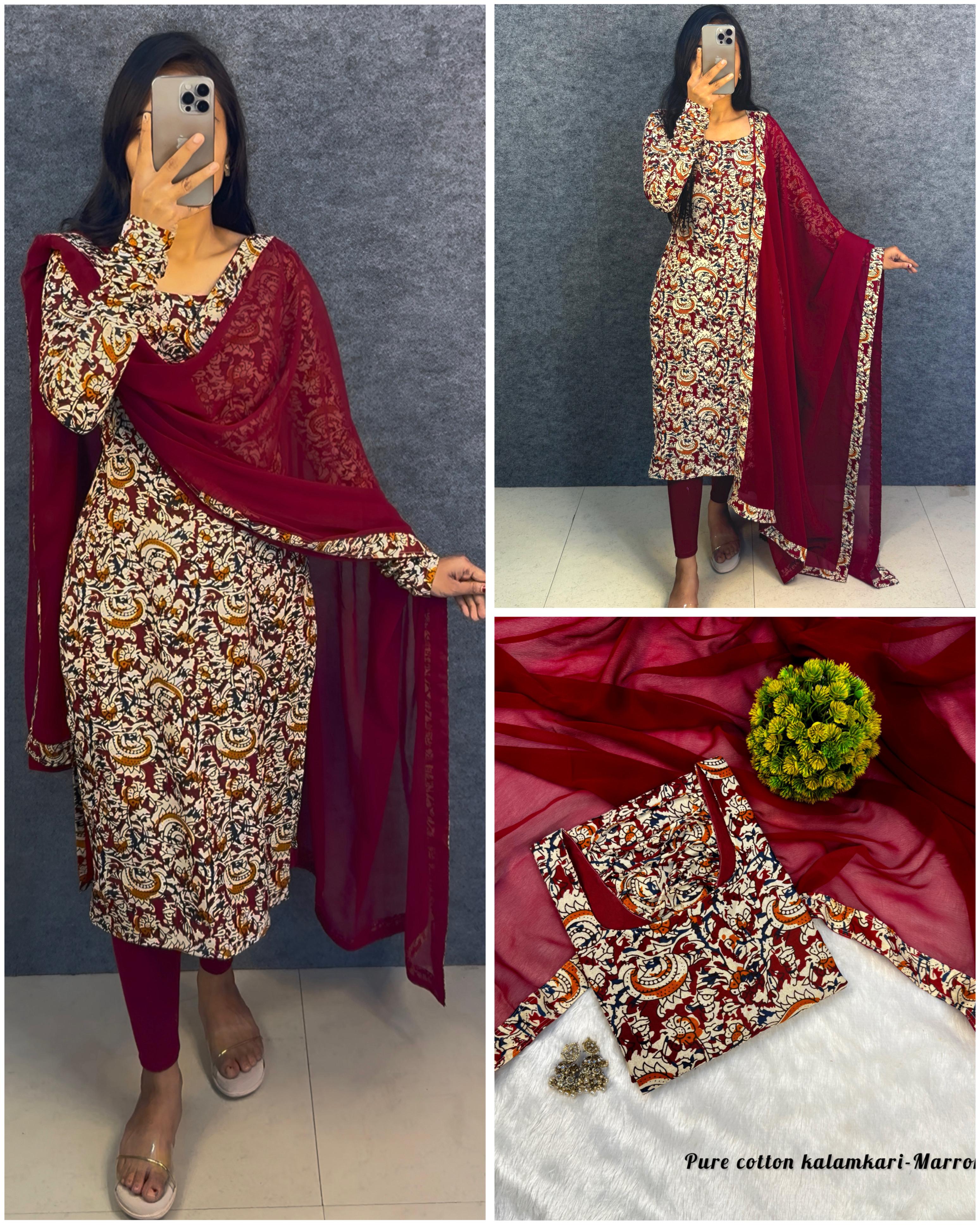 Anya : Kalamkari kurti with Georgette dupatta 💕