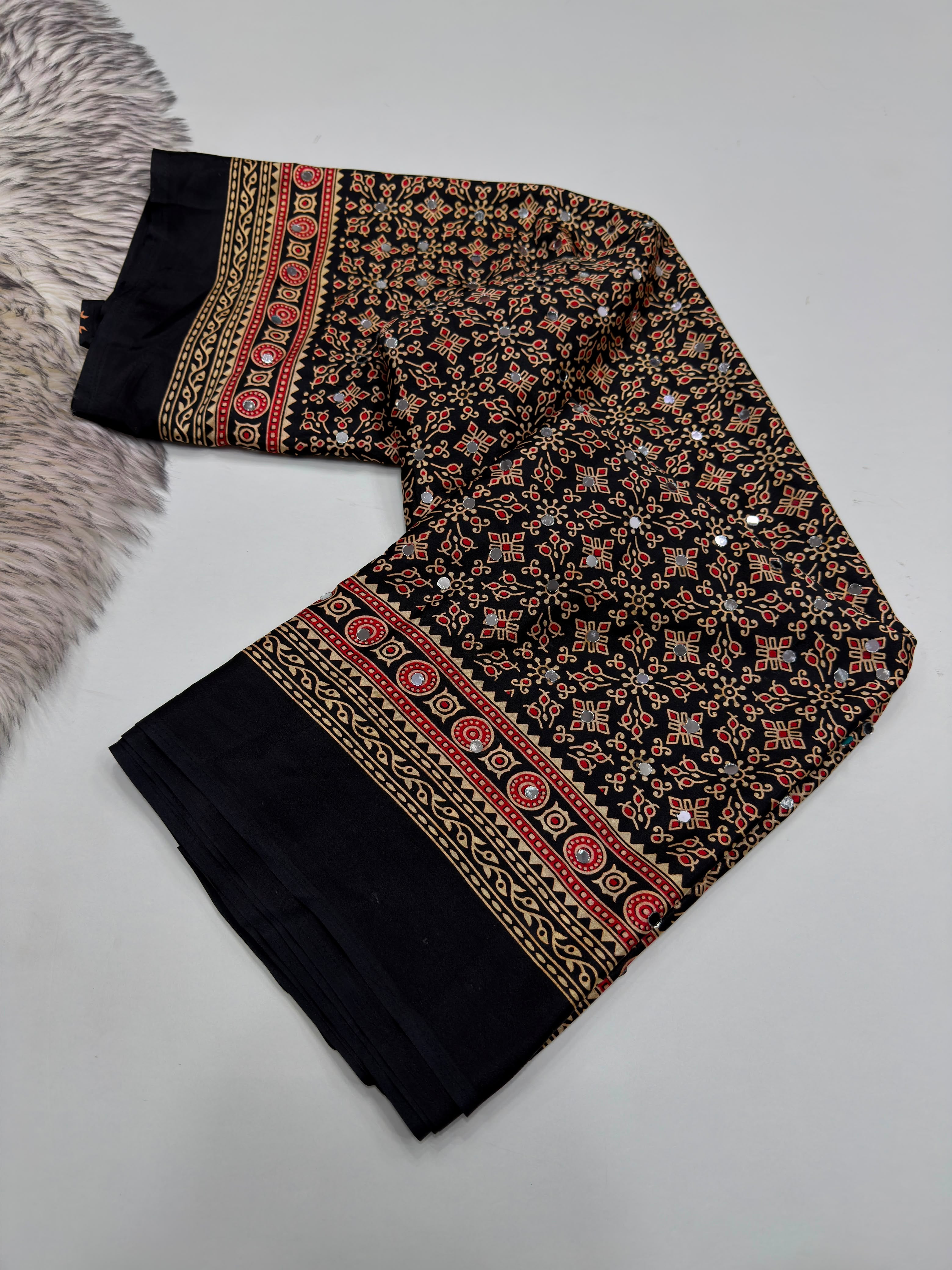 Anshu 2 : Ajrak Satin viscose sarees