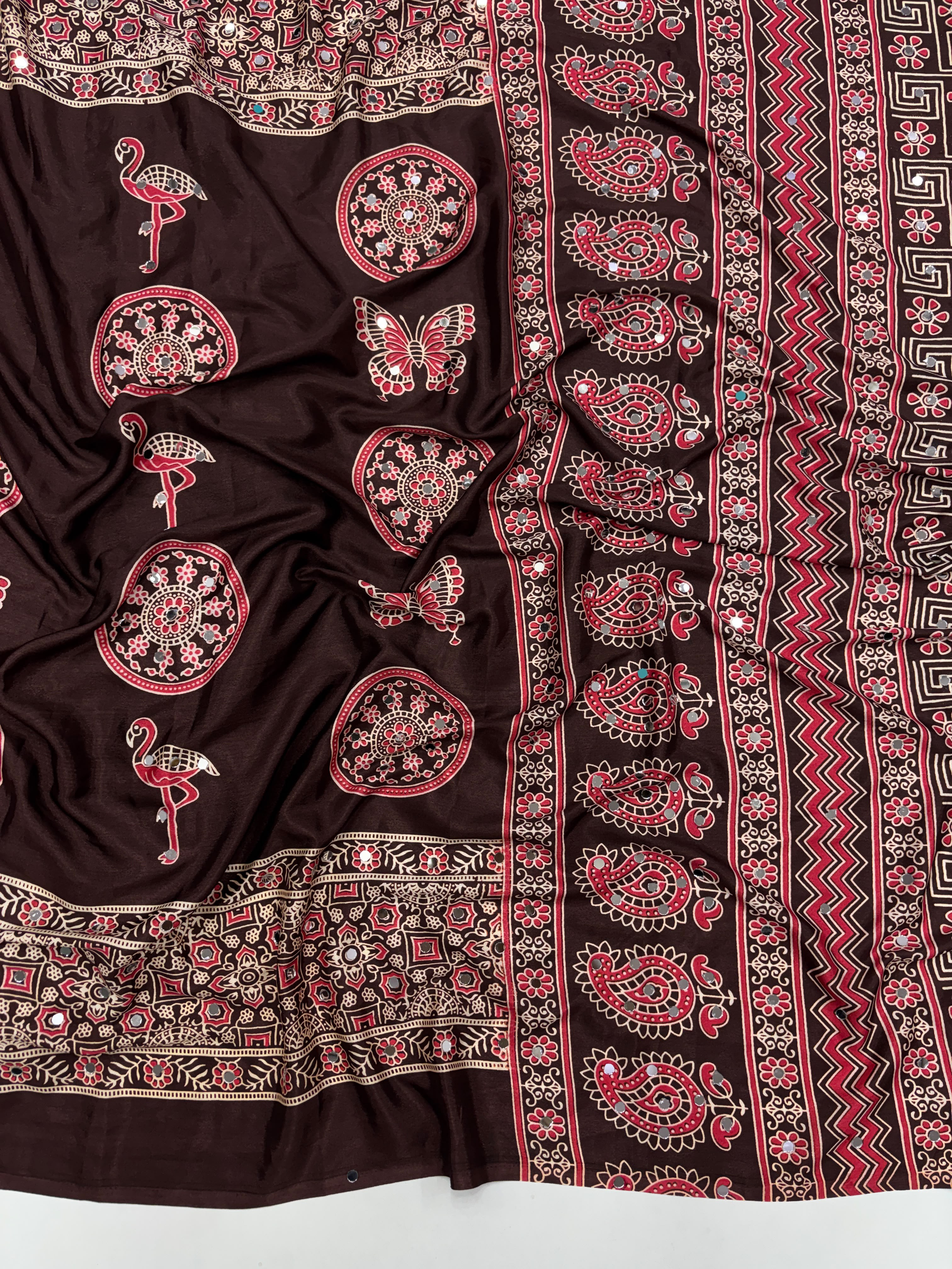 Anshu 4 : Ajrak viscose Satin silk sarees 💕