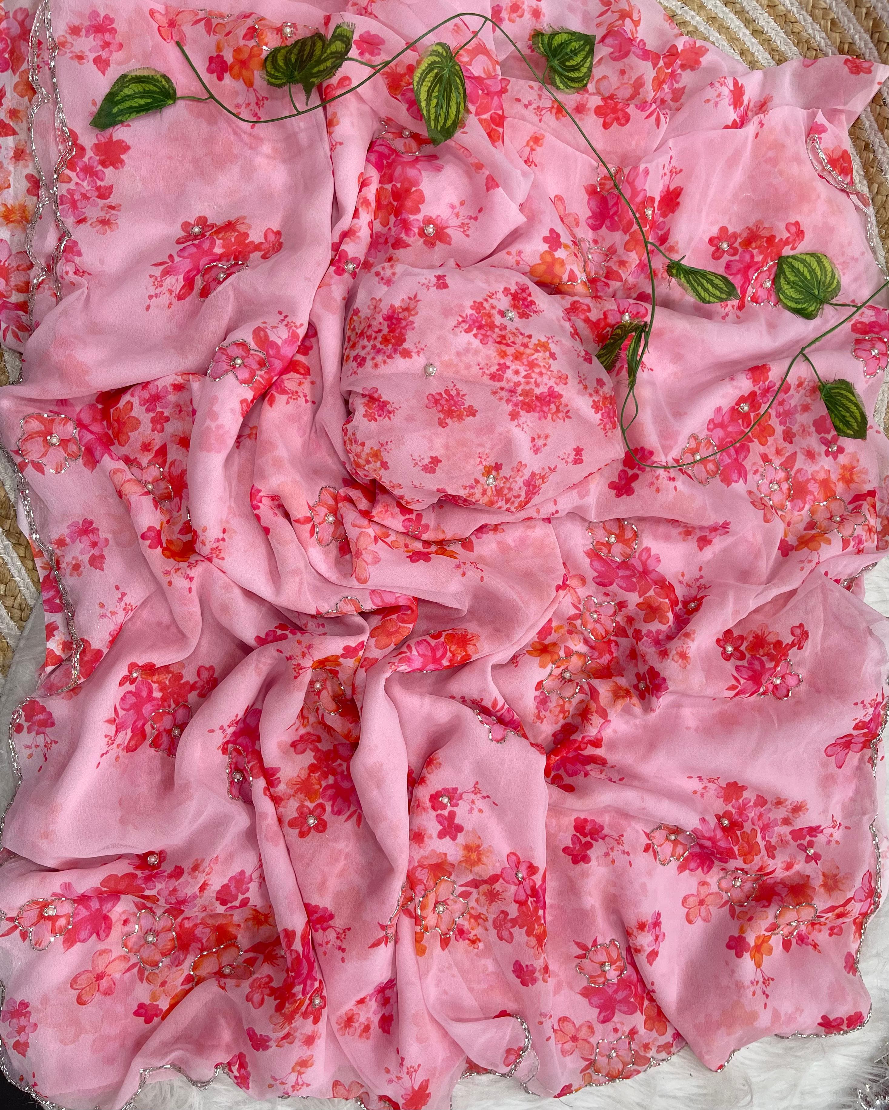 Pretty Pink 🩷 Georgette saree