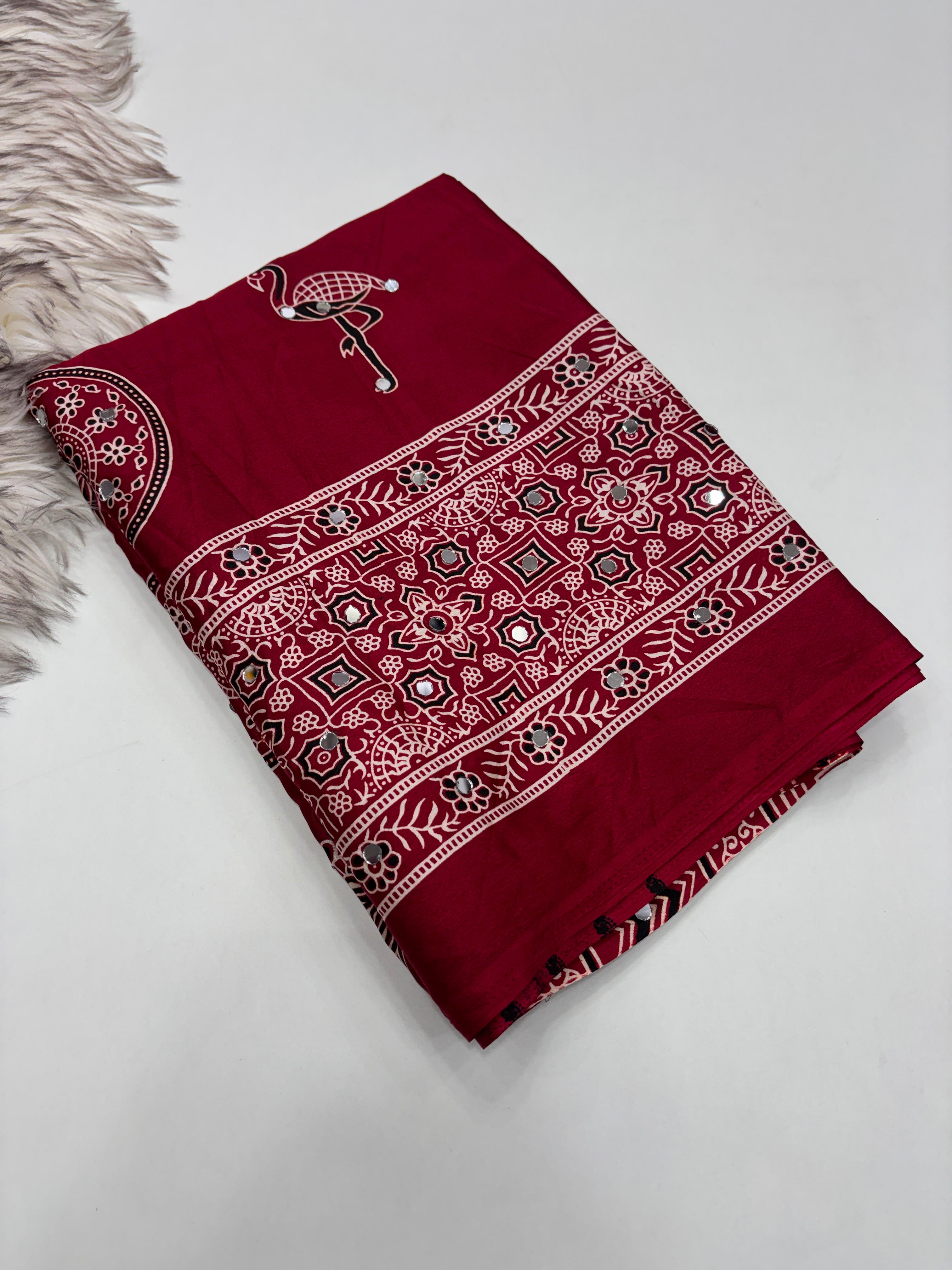 Anshu 4 : Ajrak viscose Satin silk sarees 💕