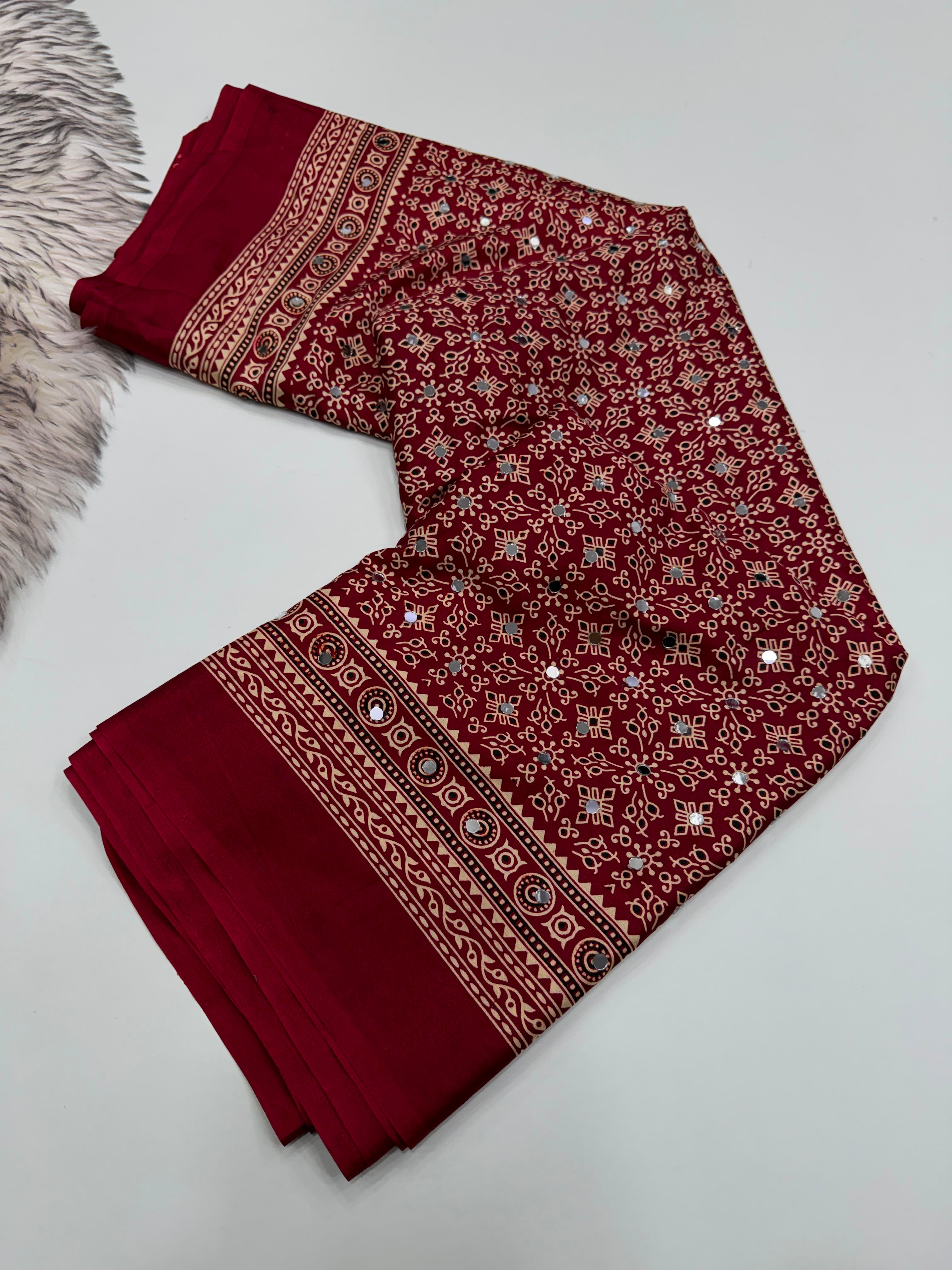Anshu 2 : Ajrak Satin viscose sarees