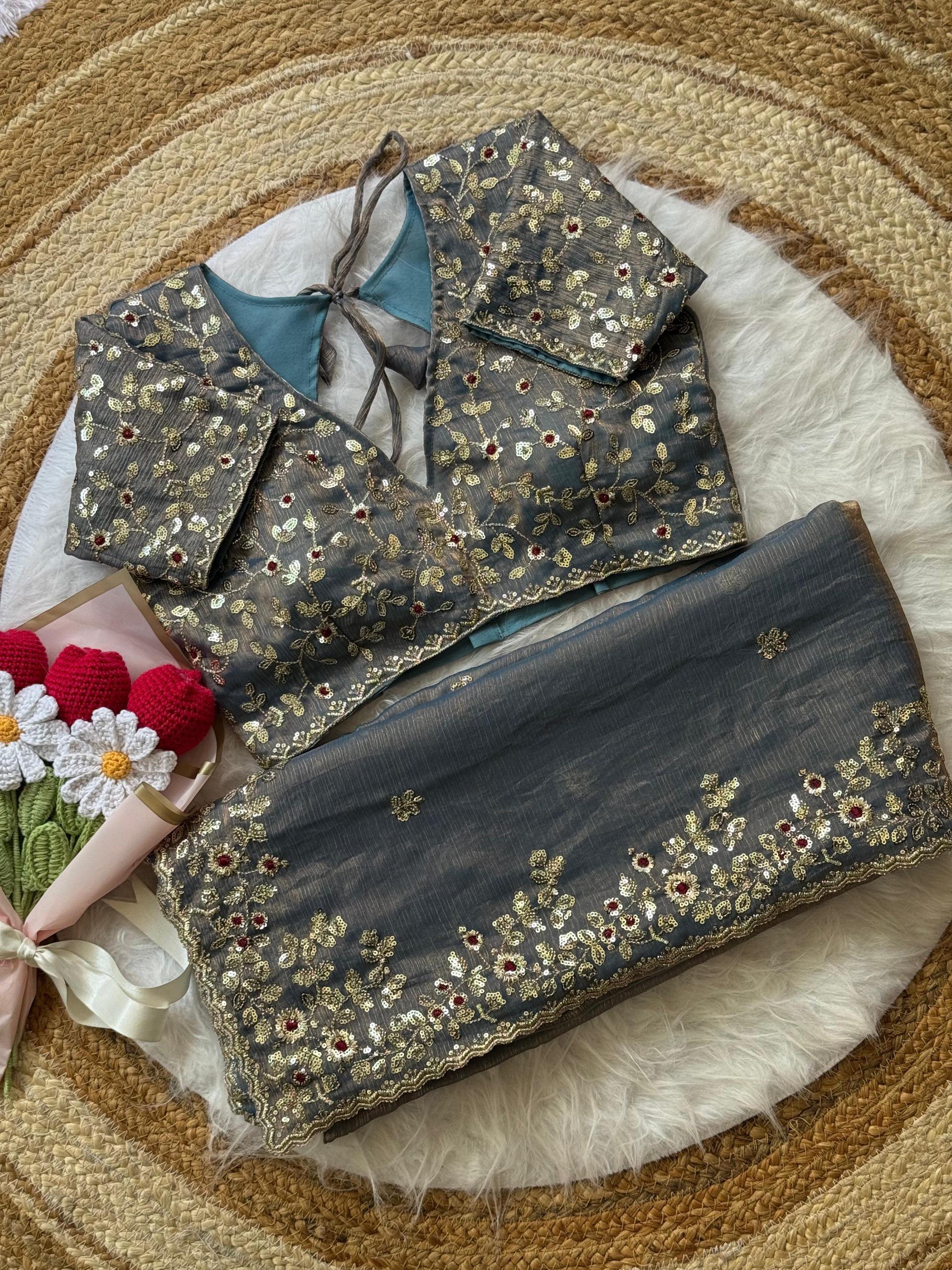 Unique Brown fendy chiffon silk sarees