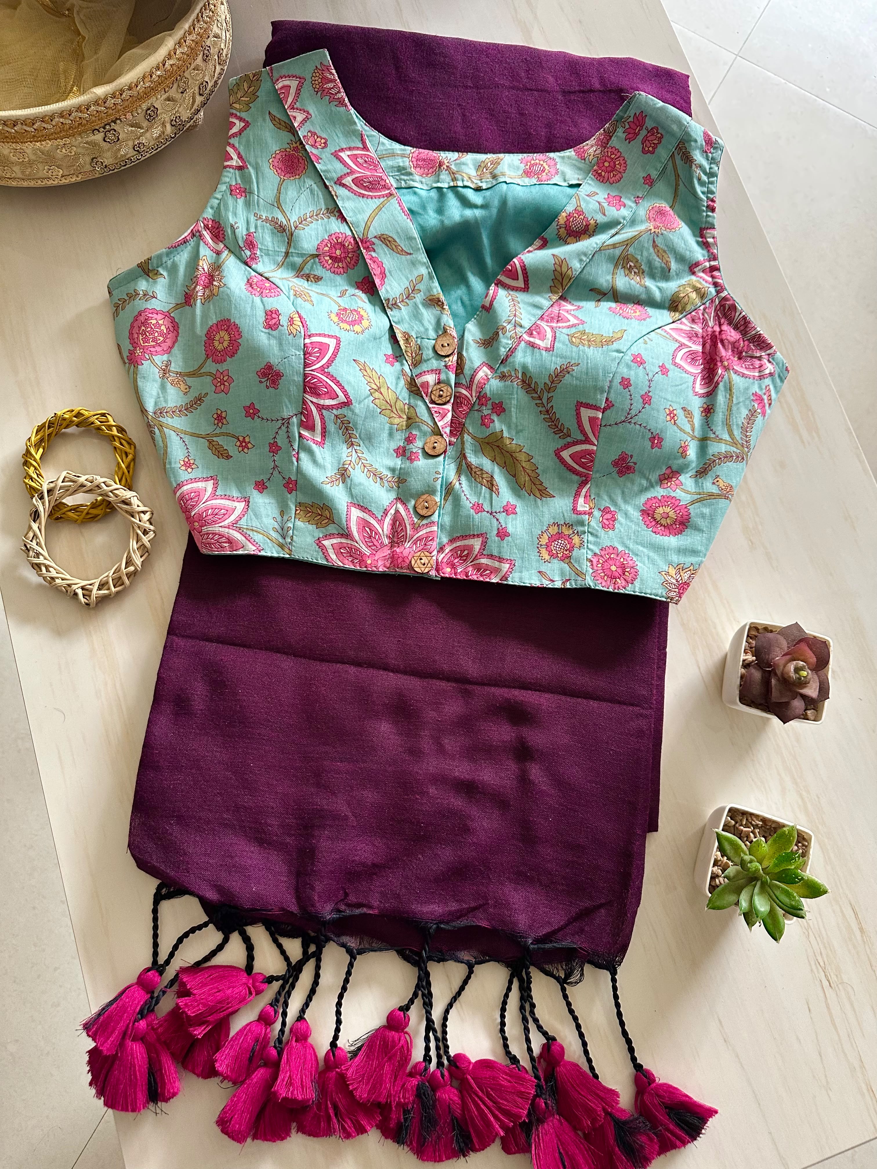 Aarvi: Khadi cotton saree + pretty blouses