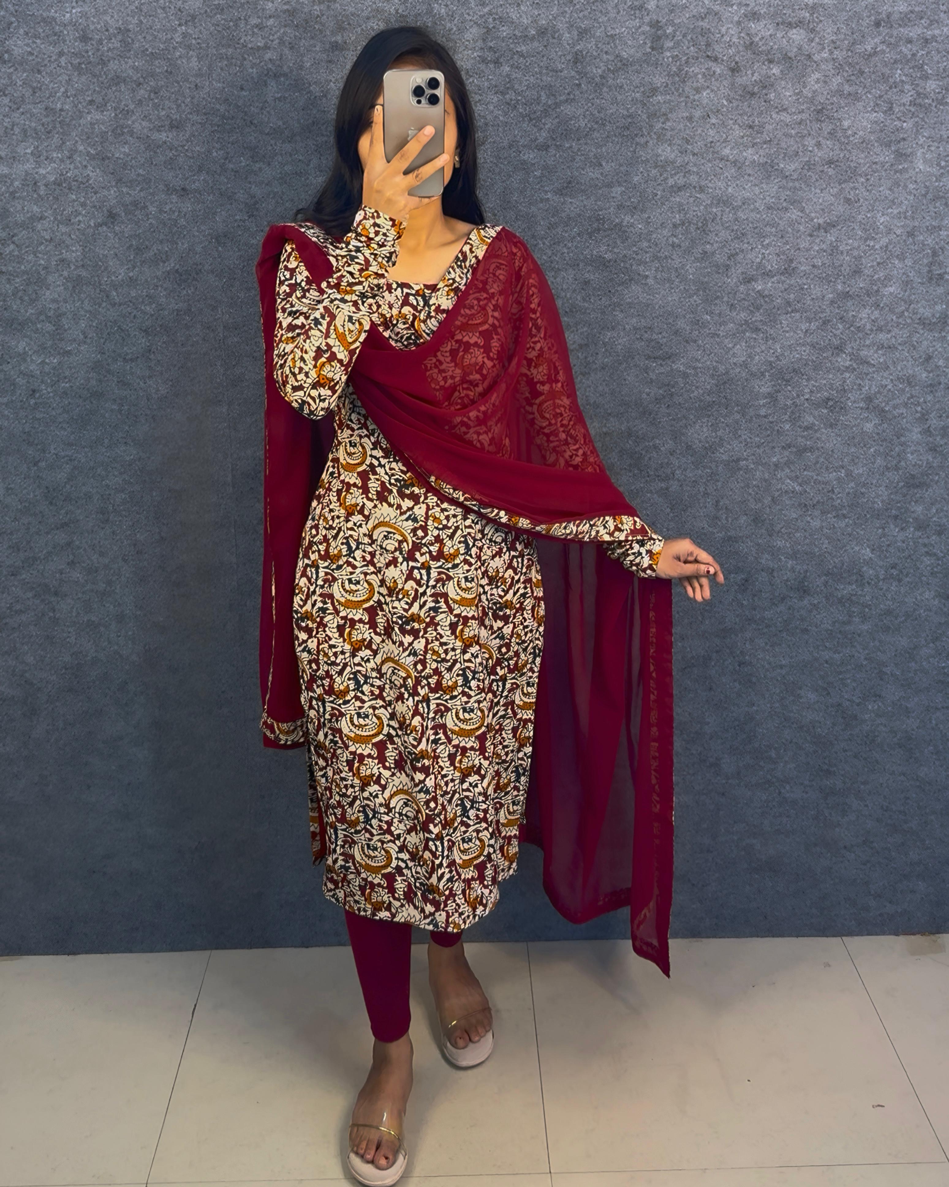 Anya : Kalamkari kurti with Georgette dupatta 💕