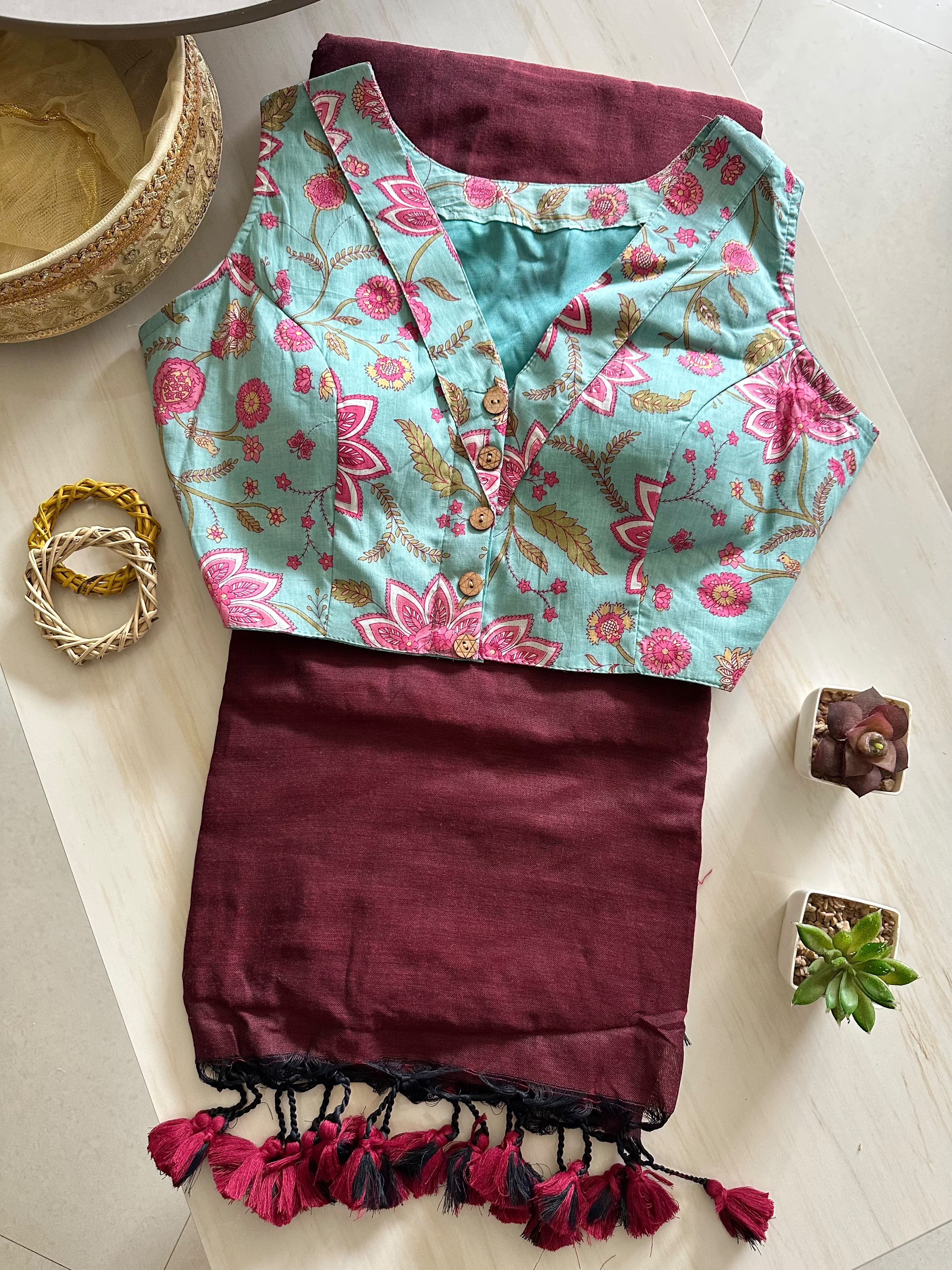 Aarvi: Khadi cotton saree + pretty blouses