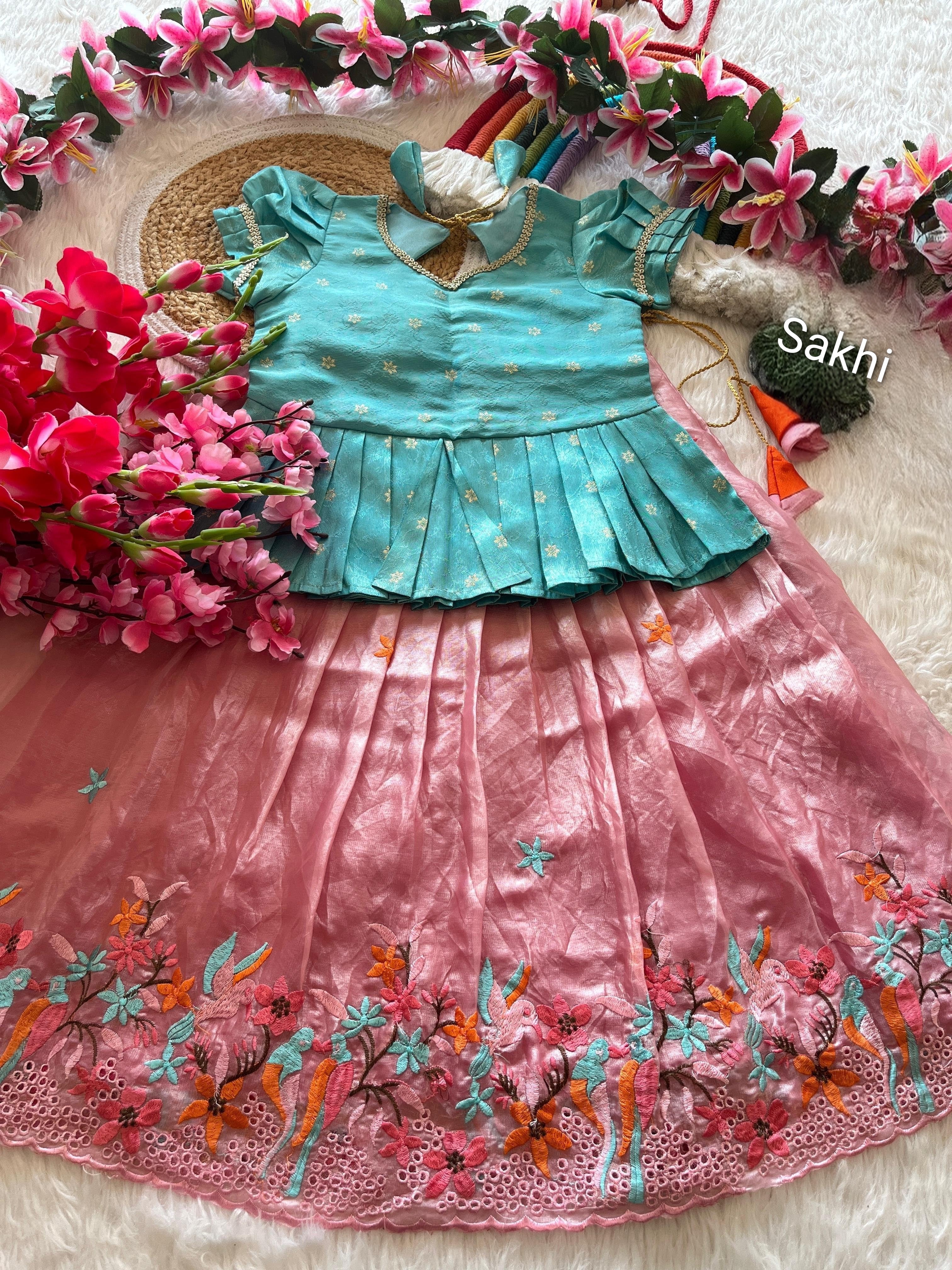 Cute Parrot : kids lehenga