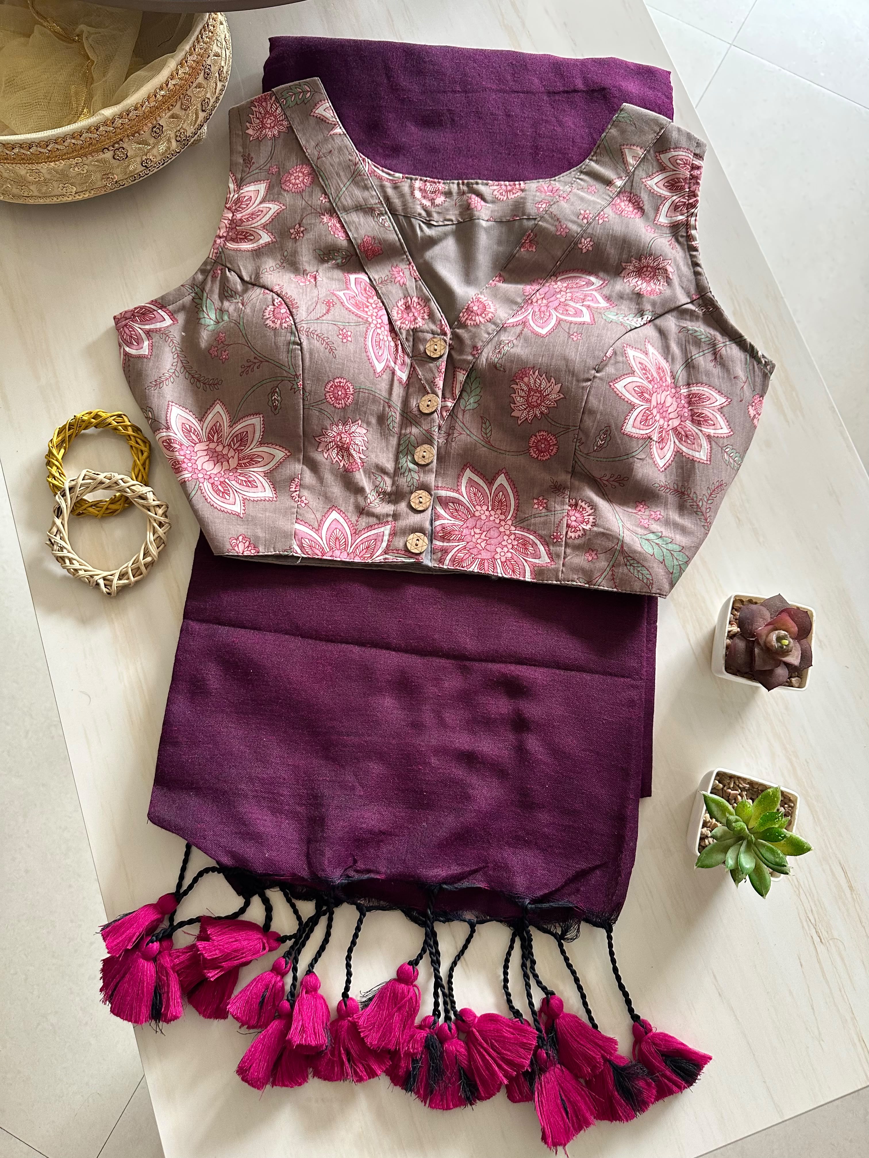 Aarvi: Khadi cotton saree + pretty blouses