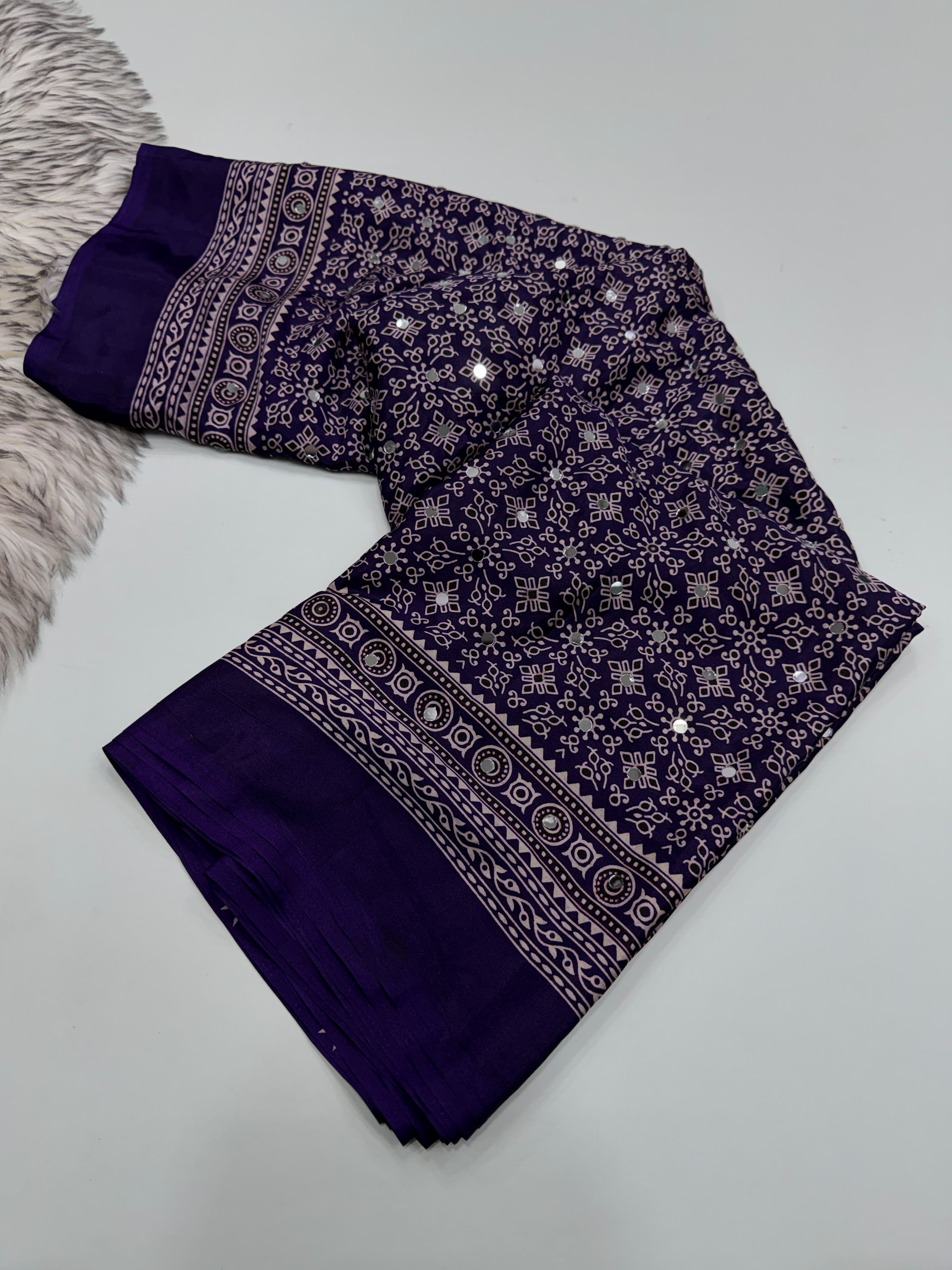 Anshu 2 : Ajrak Satin viscose sarees