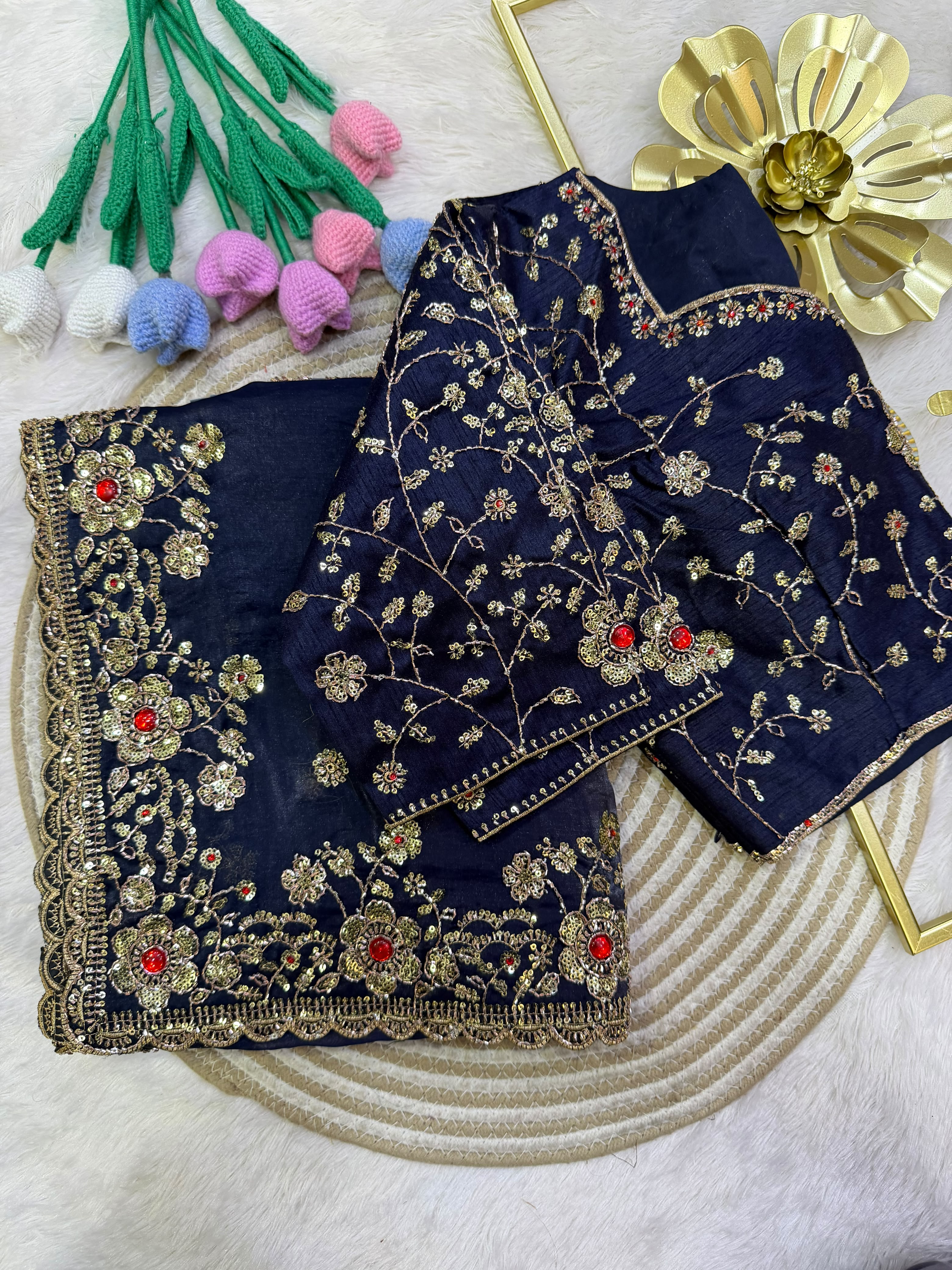 Sparkle Beauty : Saree with stitched Blouse