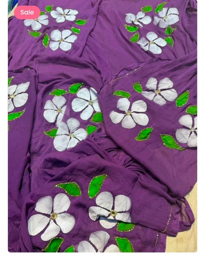 Jessi : Chiffon sarees hand painted