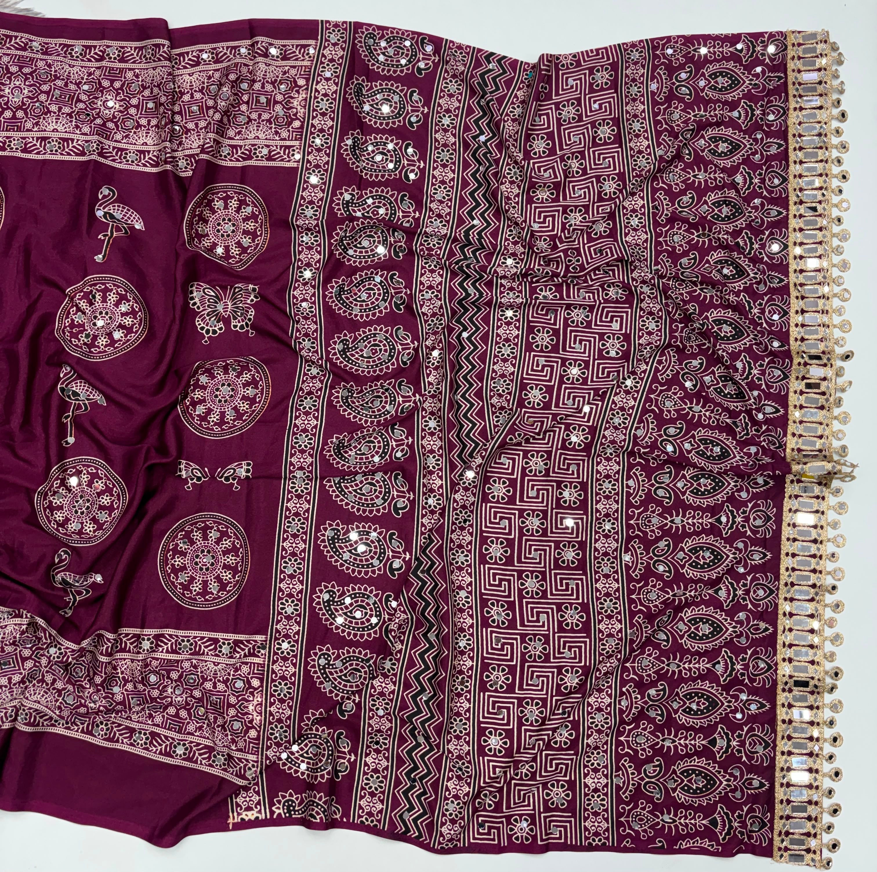 Anshu 4 : Ajrak viscose Satin silk sarees 💕