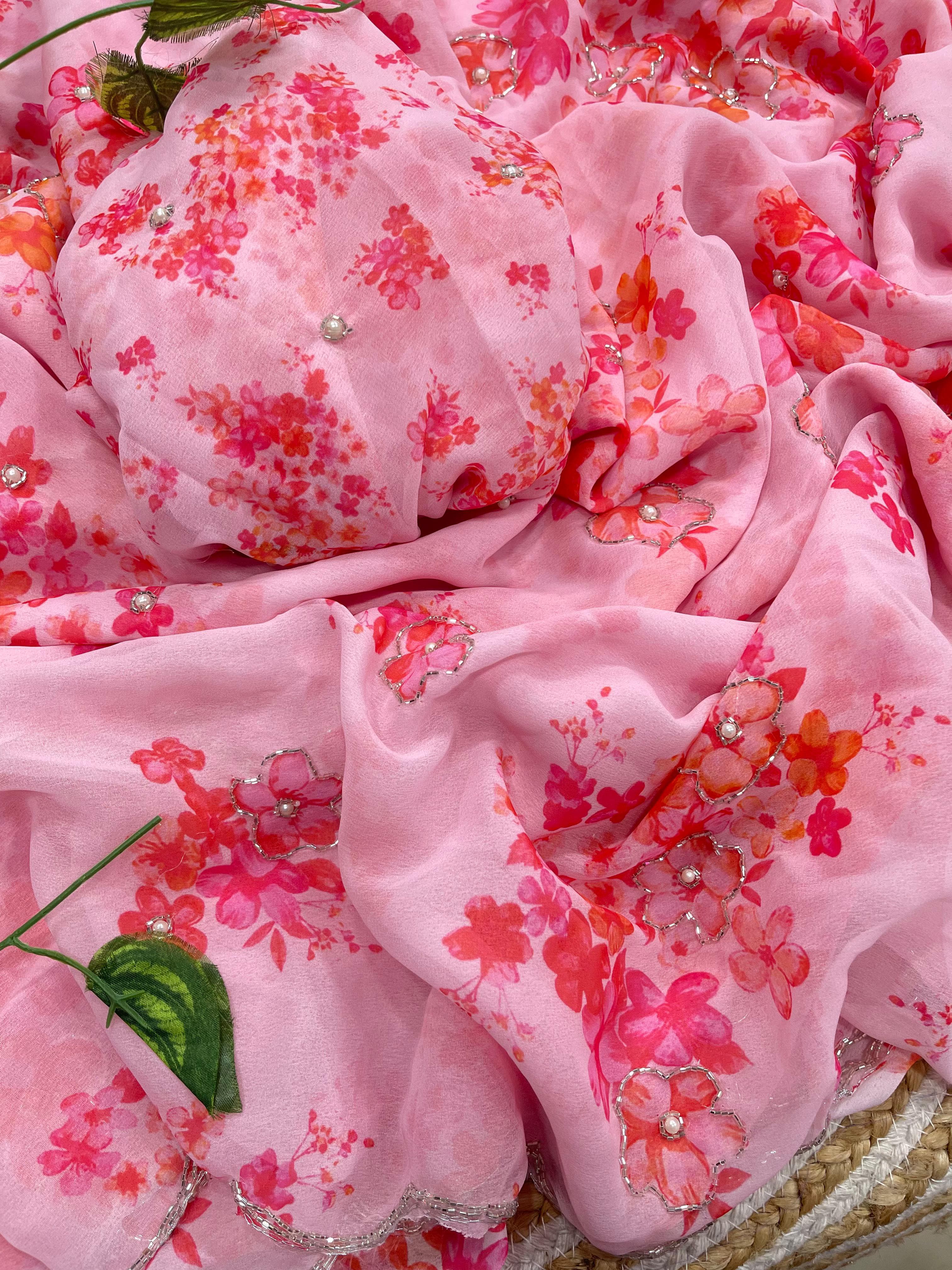 Pretty Pink 🩷 Georgette saree