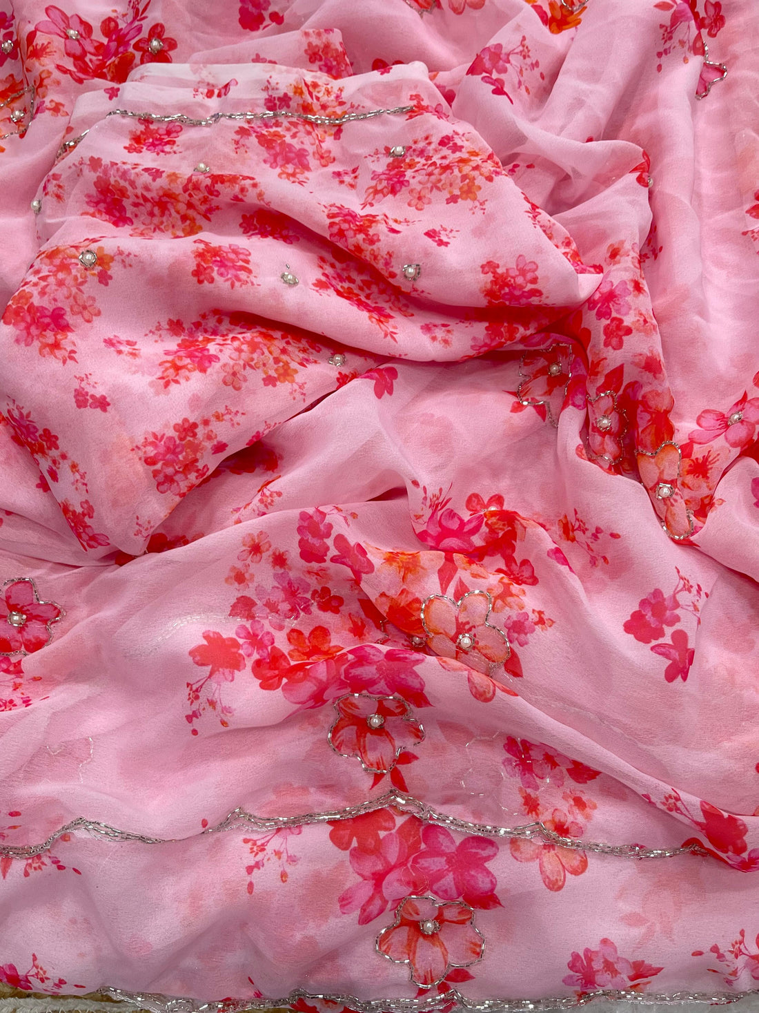 Pretty Pink 🩷 Georgette saree
