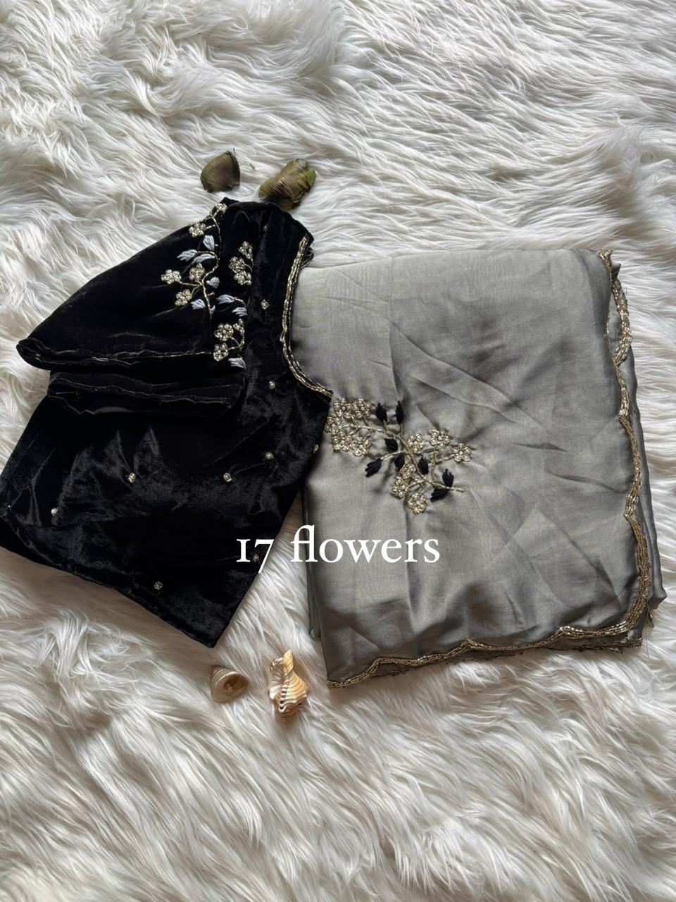 Floral Velvet : designer Saree