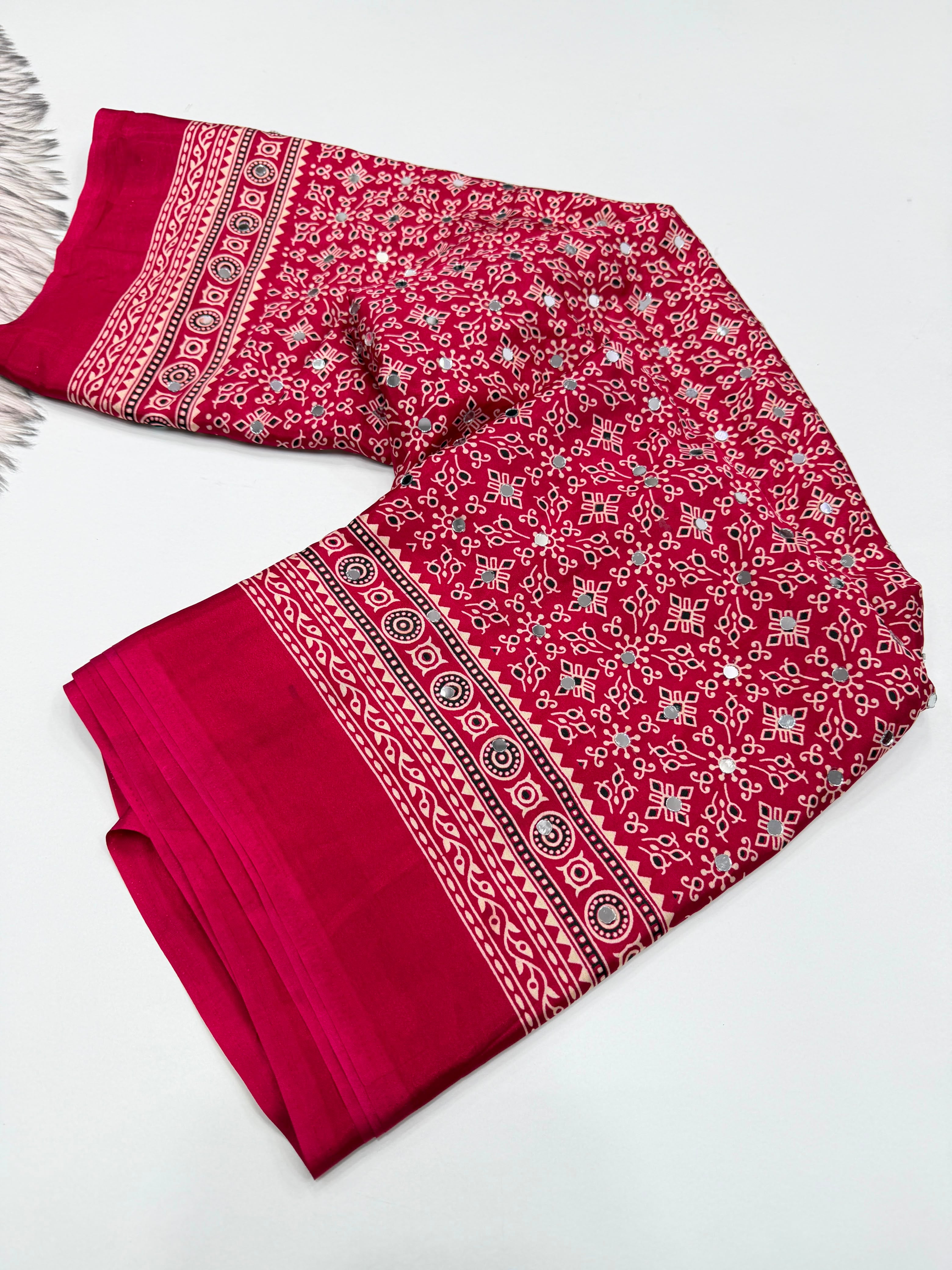 Anshu 2 : Ajrak Satin viscose sarees