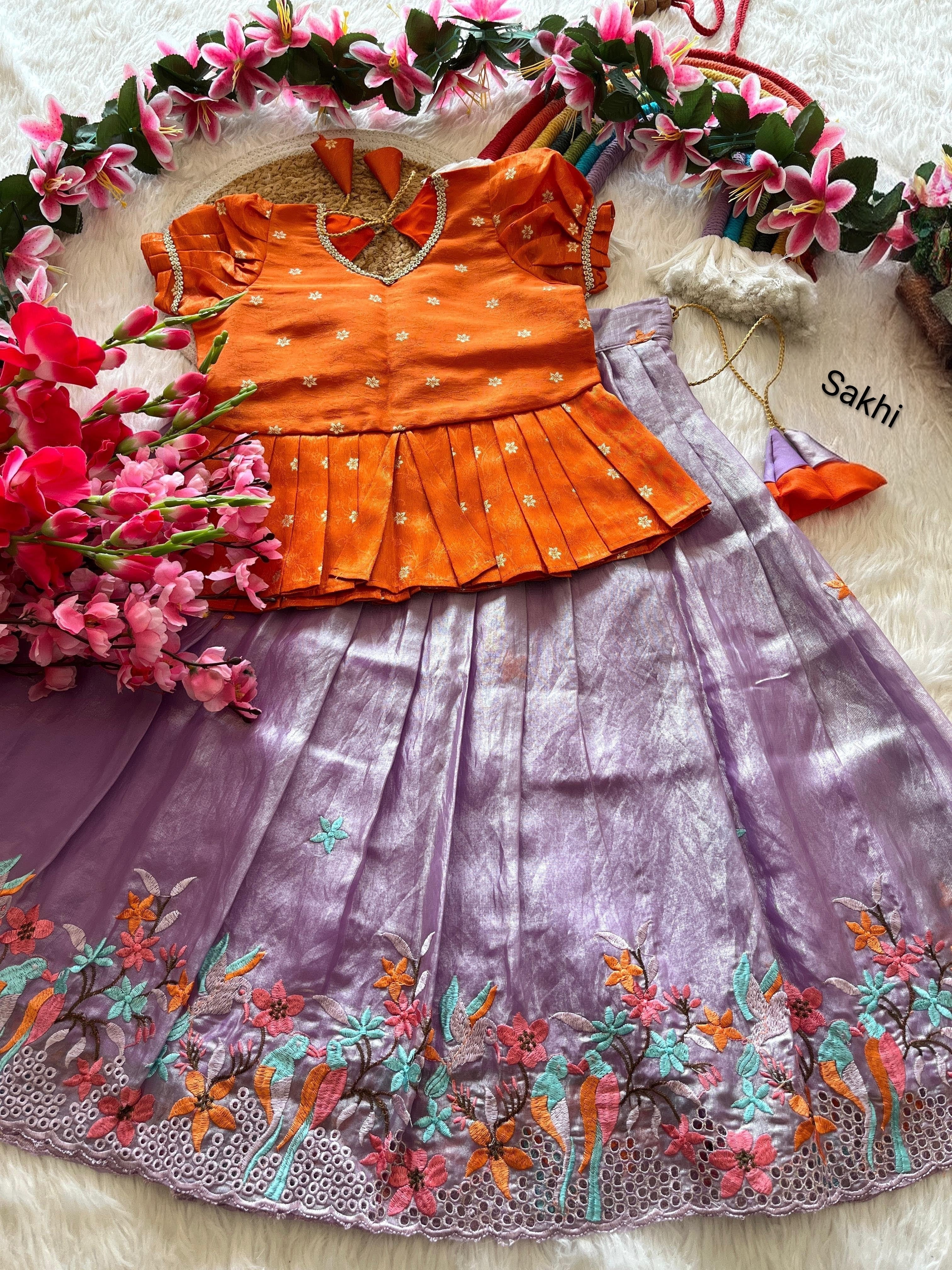 Cute Parrot : kids lehenga