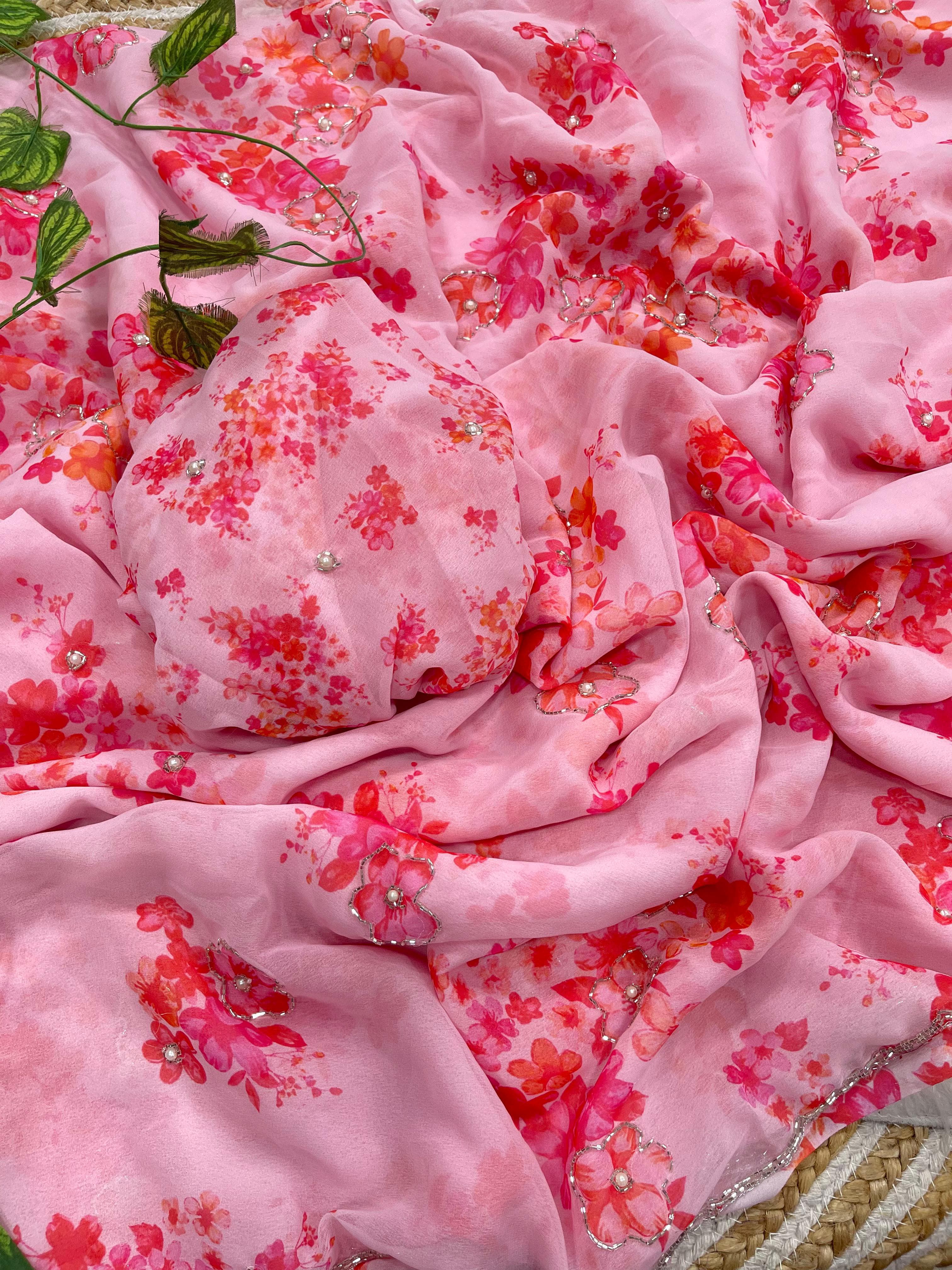 Pretty Pink 🩷 Georgette saree
