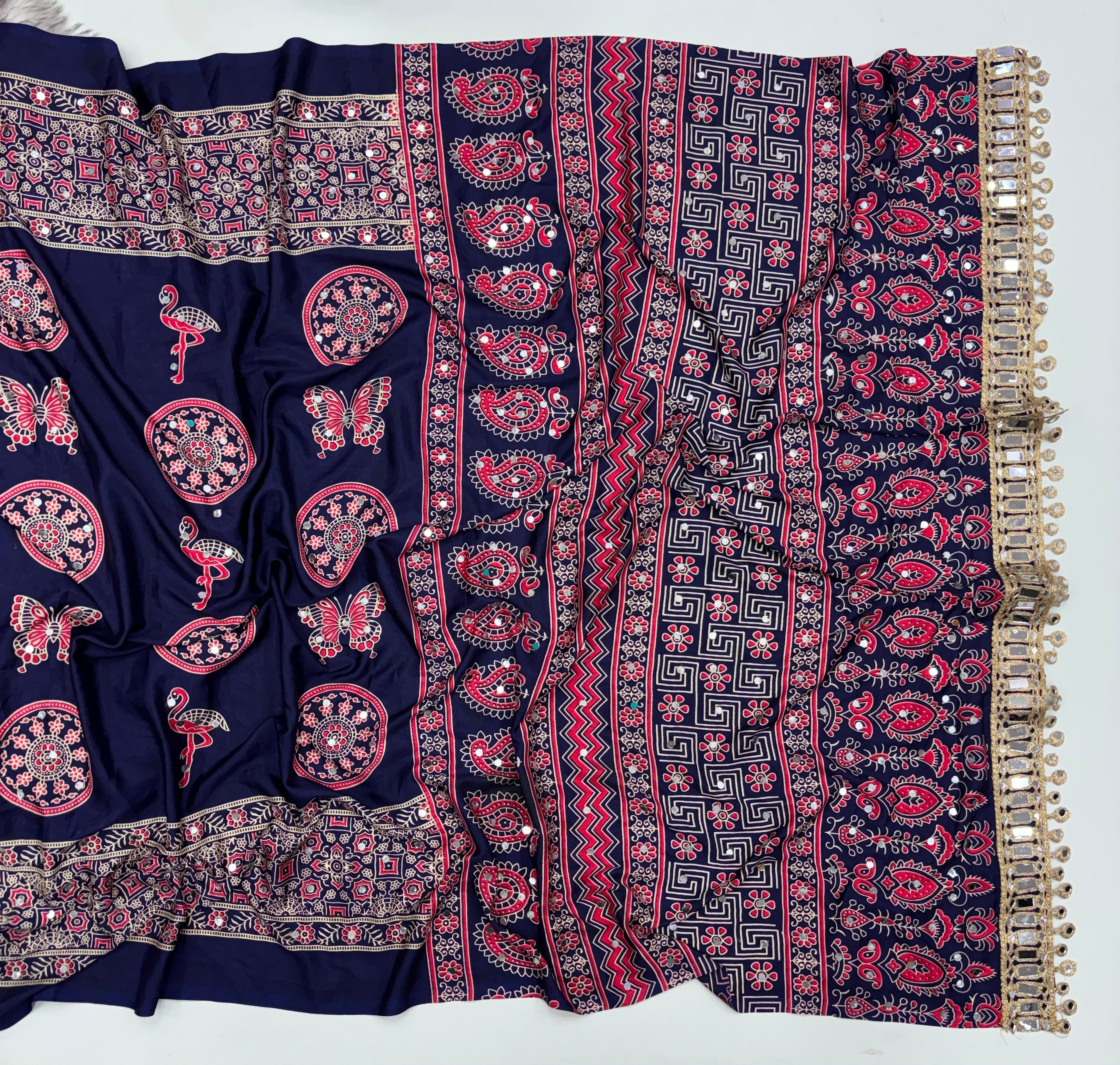 Anshu 4 : Ajrak viscose Satin silk sarees 💕