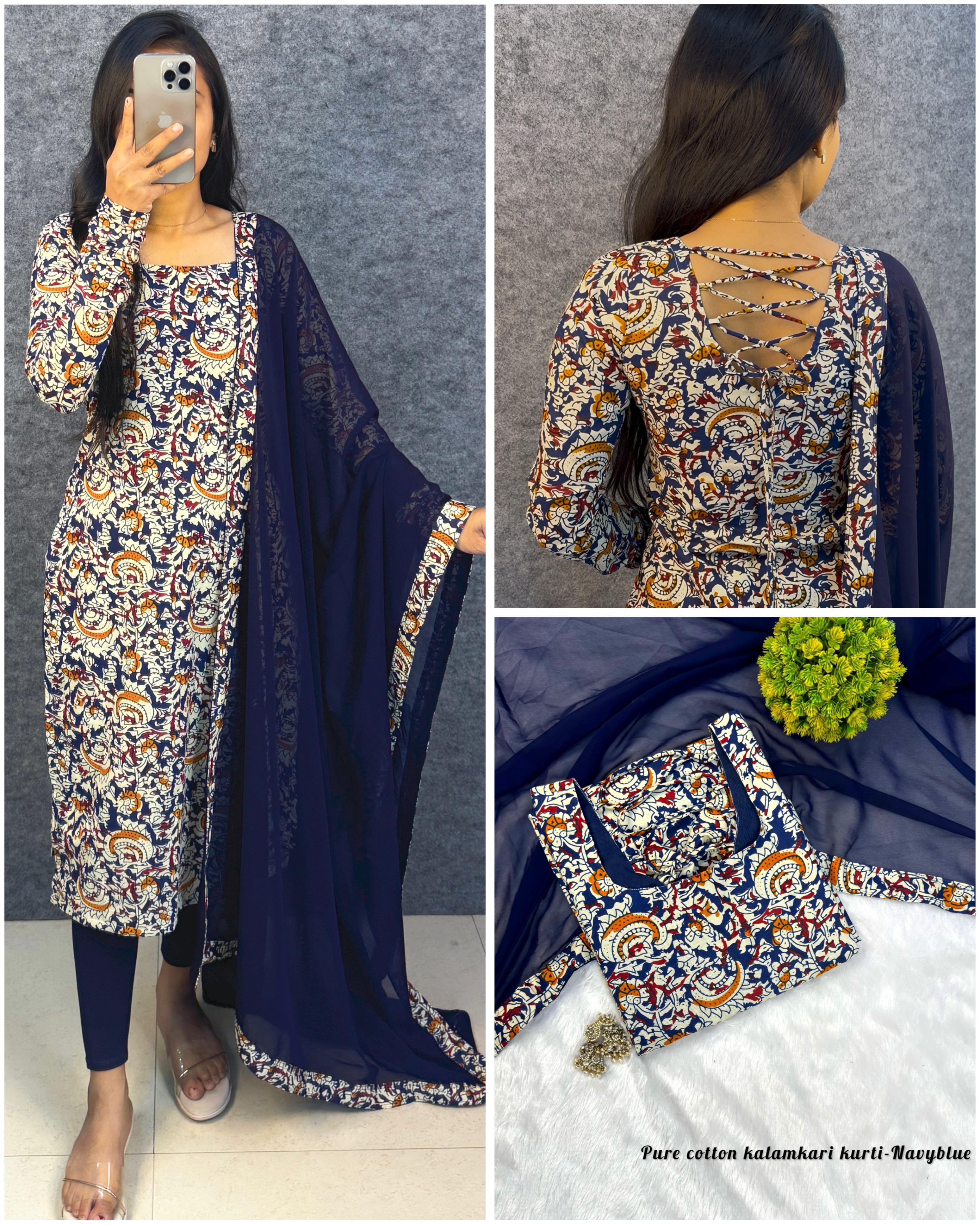 Anya : Kalamkari kurti with Georgette dupatta 💕