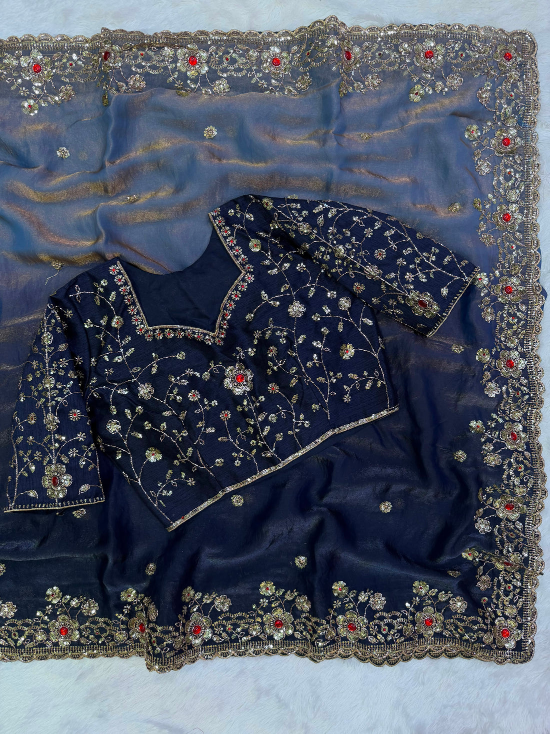 Sparkle Beauty : Saree with stitched Blouse