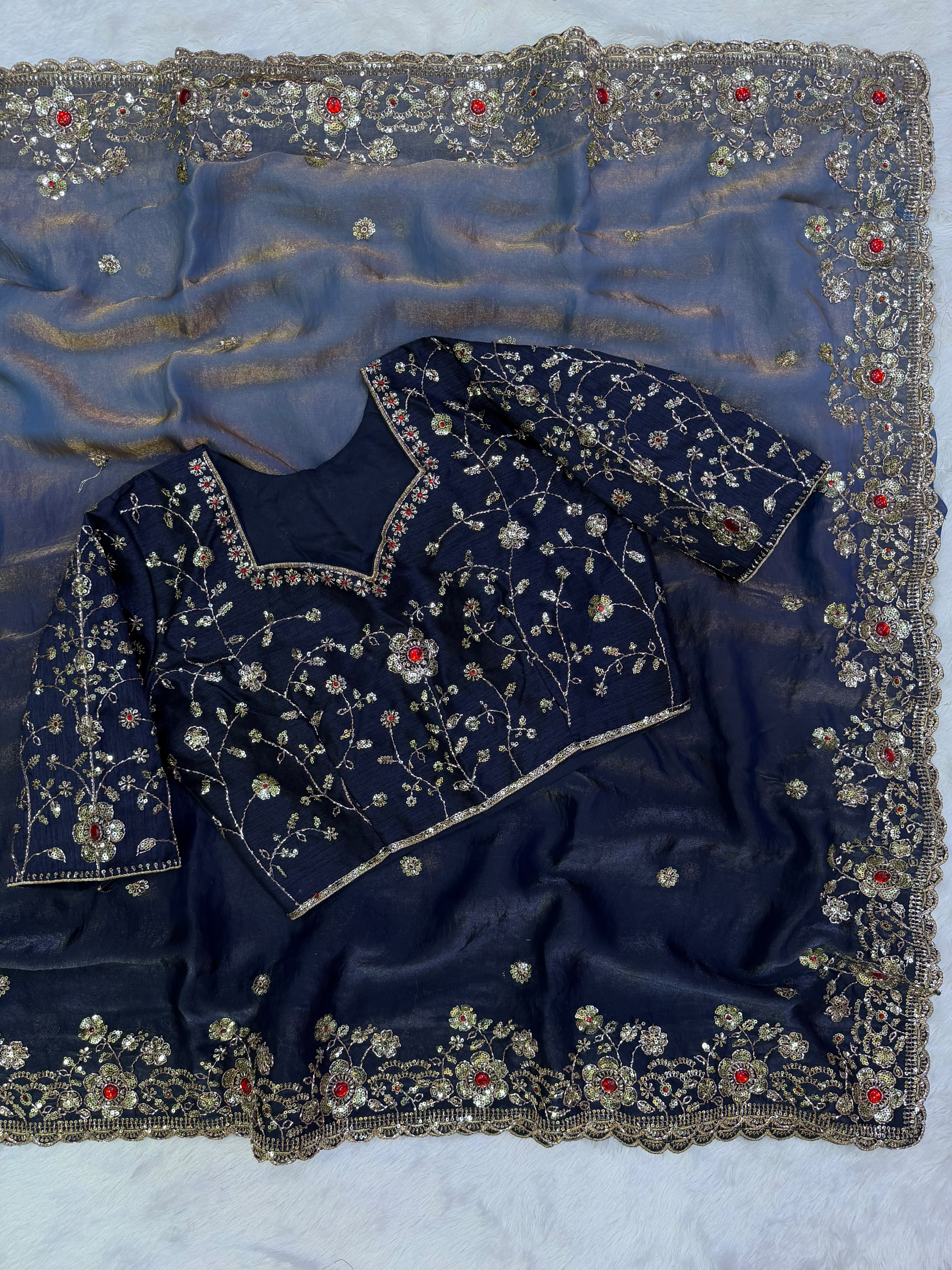 Sparkle Beauty : Saree with stitched Blouse