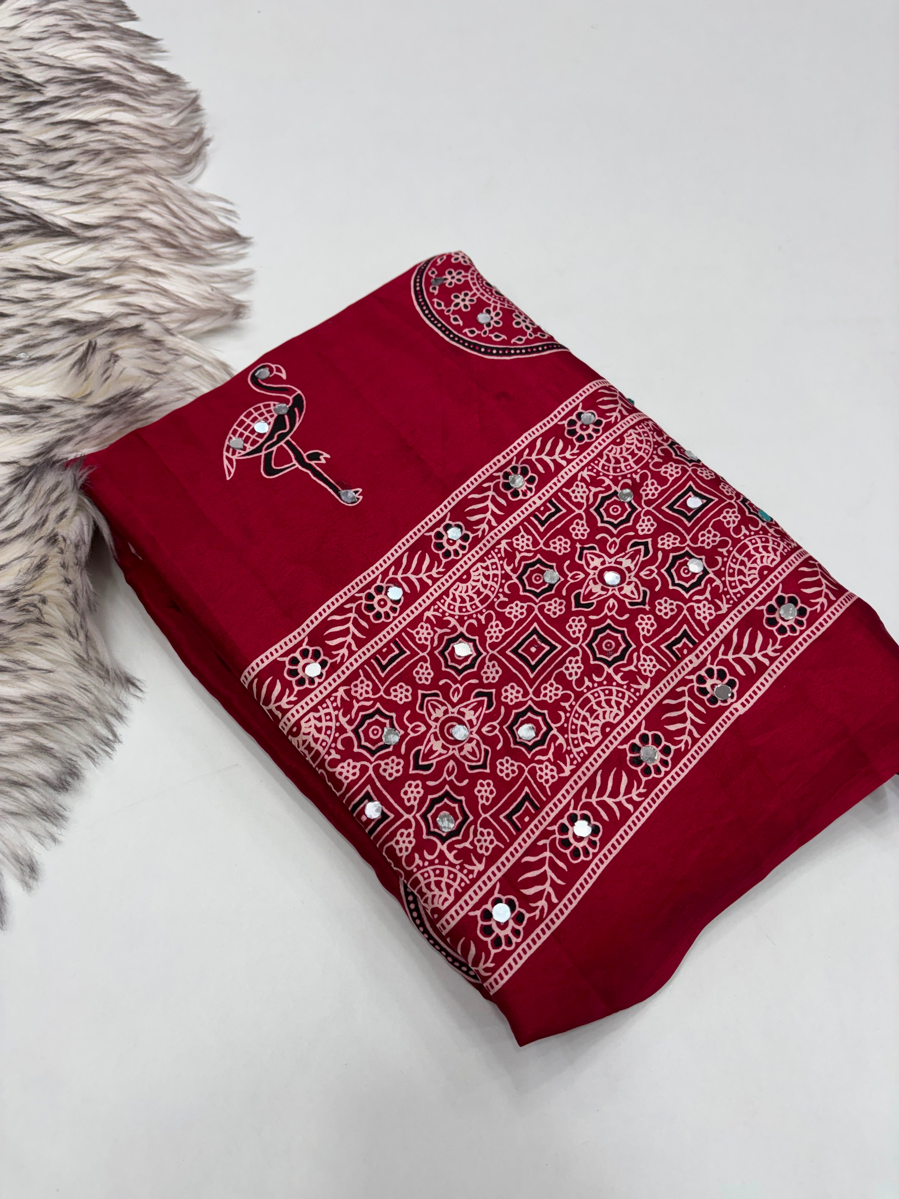 Anshu 4 : Ajrak viscose Satin silk sarees 💕