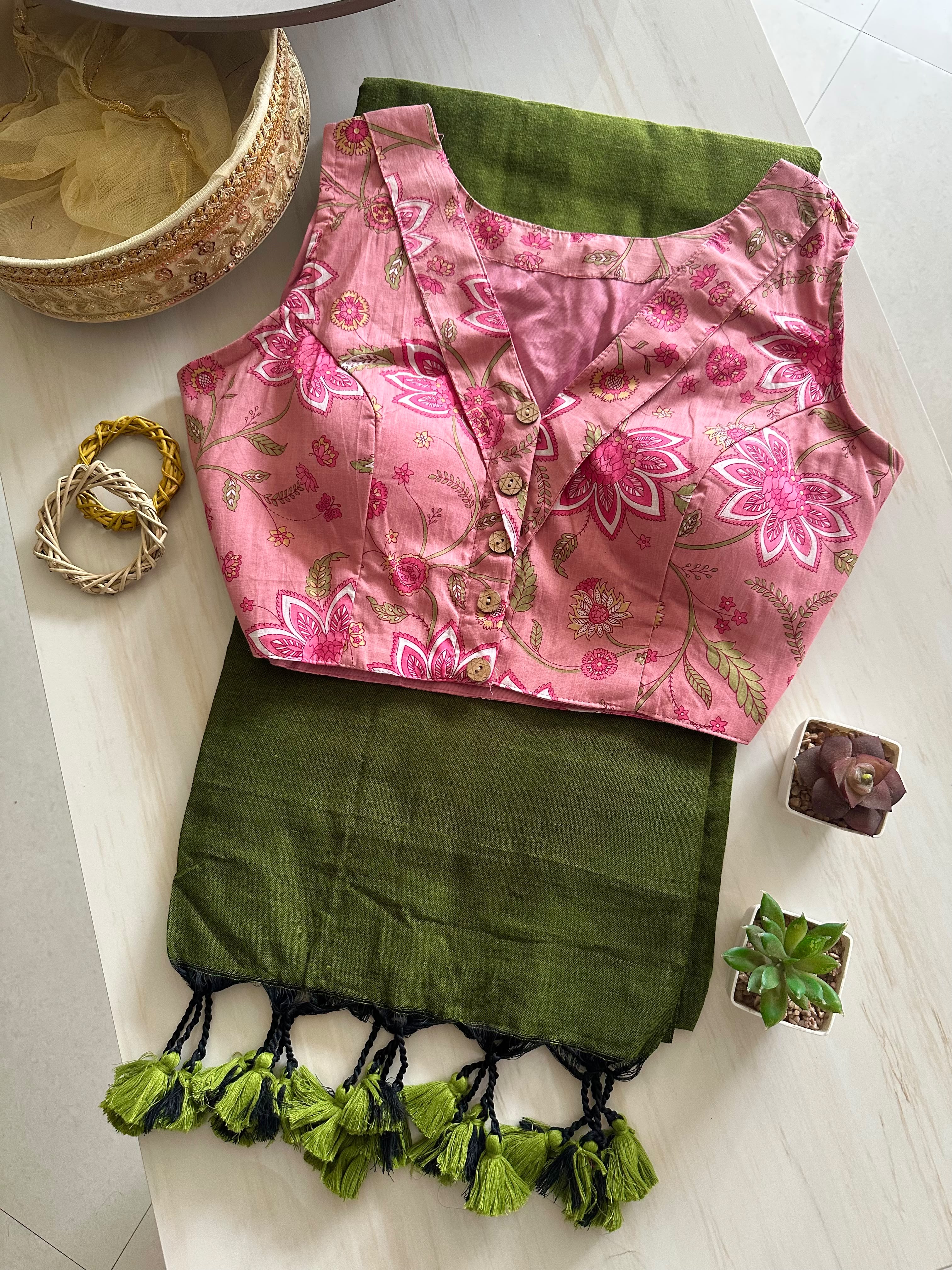 Aarvi: Khadi cotton saree + pretty blouses