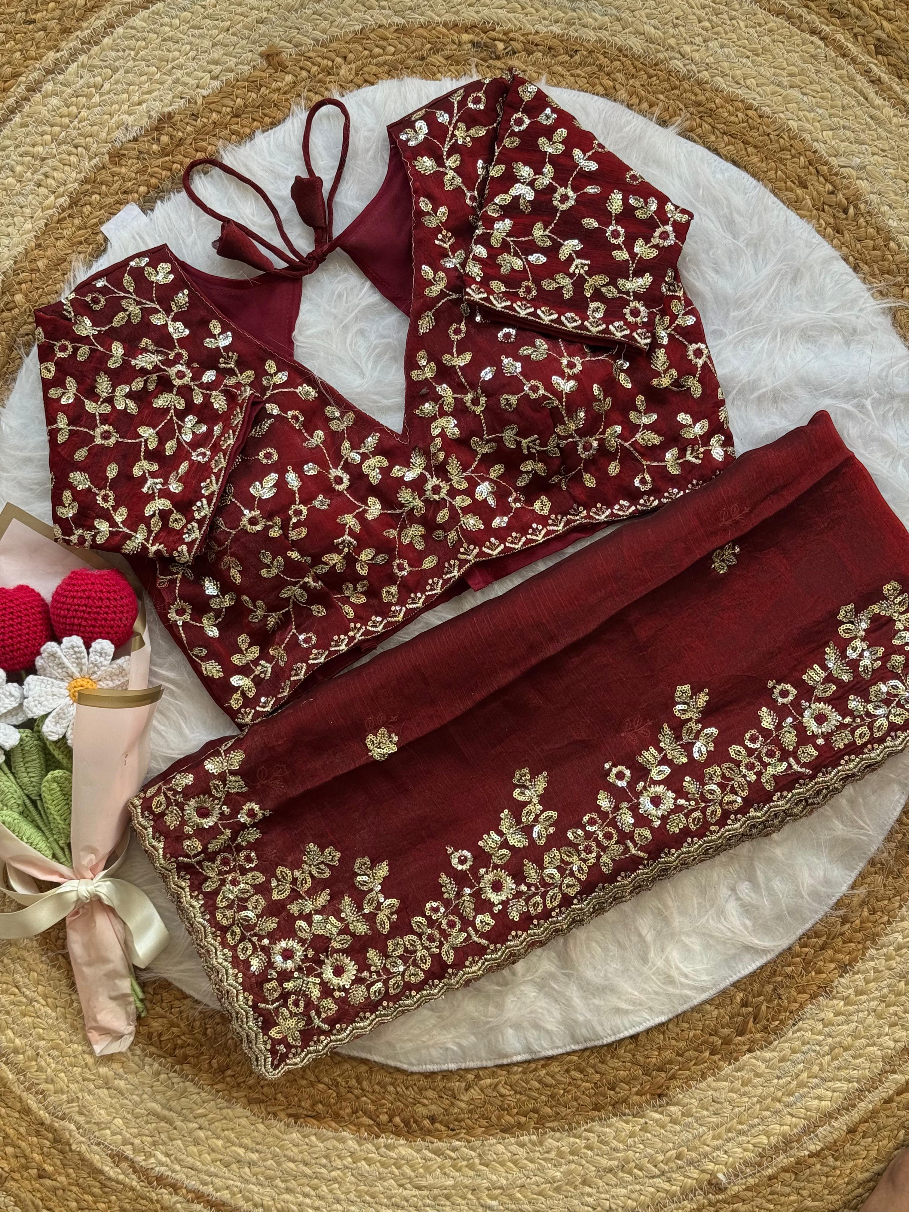 Unique Brown fendy chiffon silk sarees