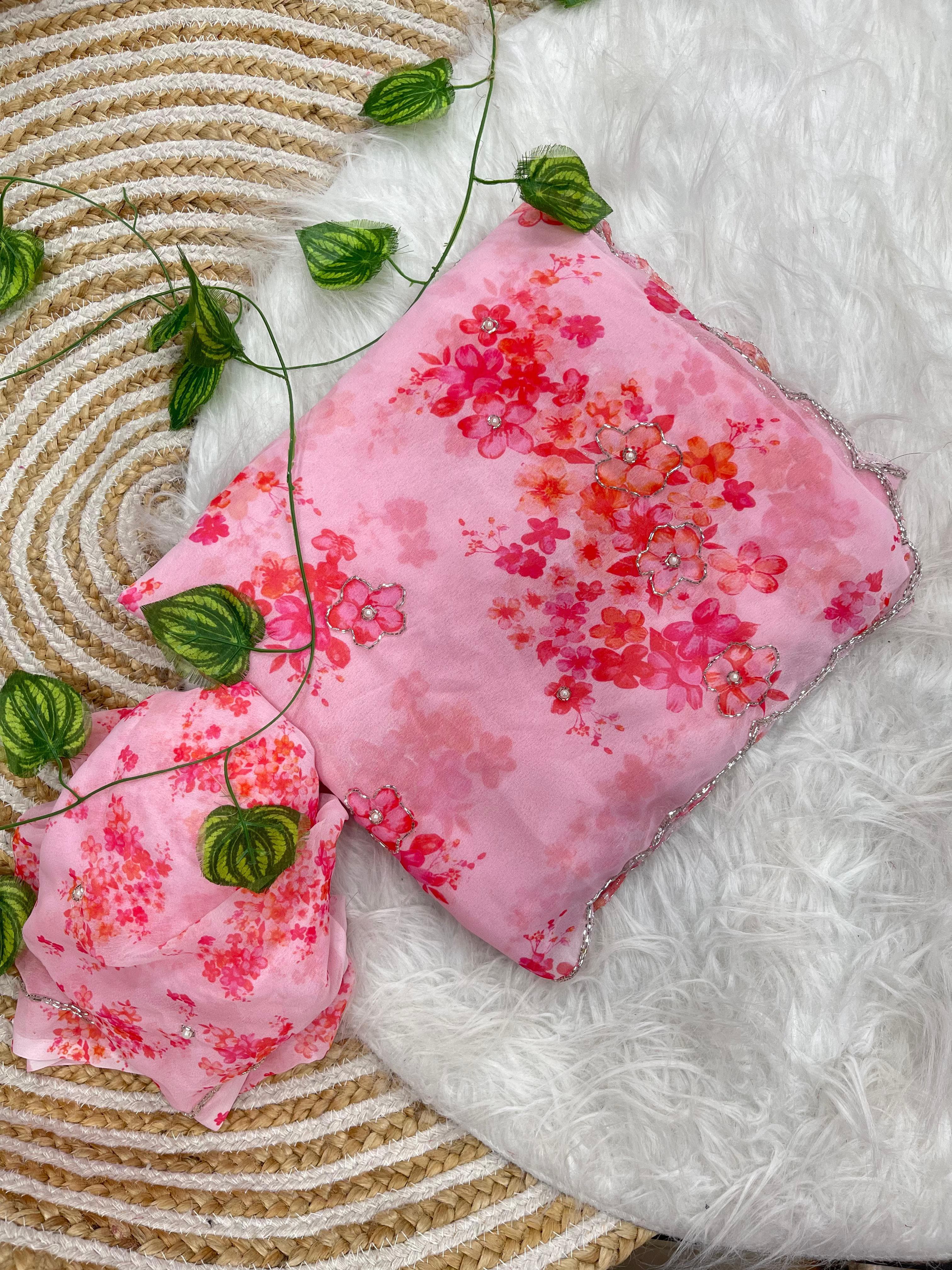 Pretty Pink 🩷 Georgette saree
