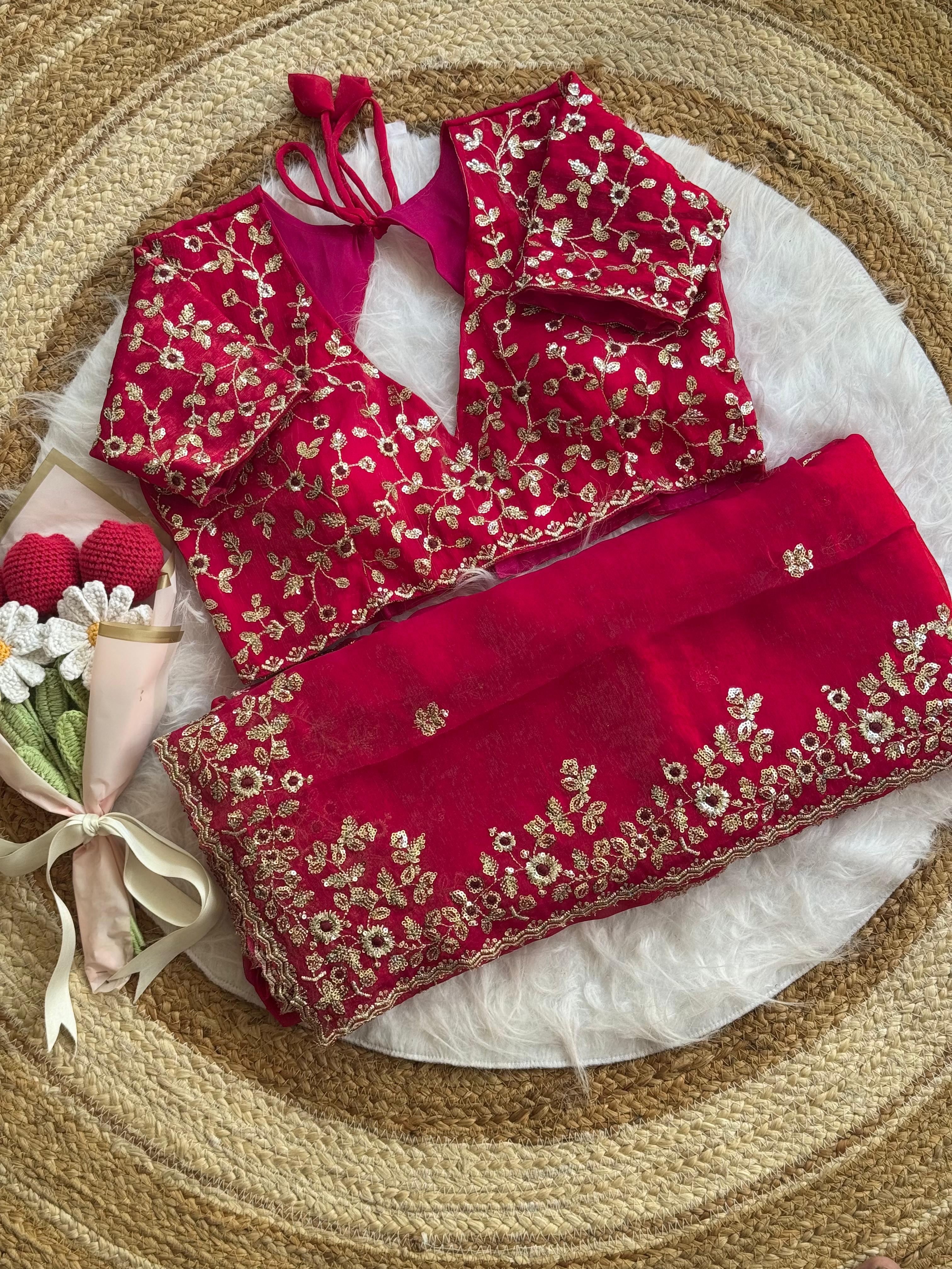 Unique Brown fendy chiffon silk sarees