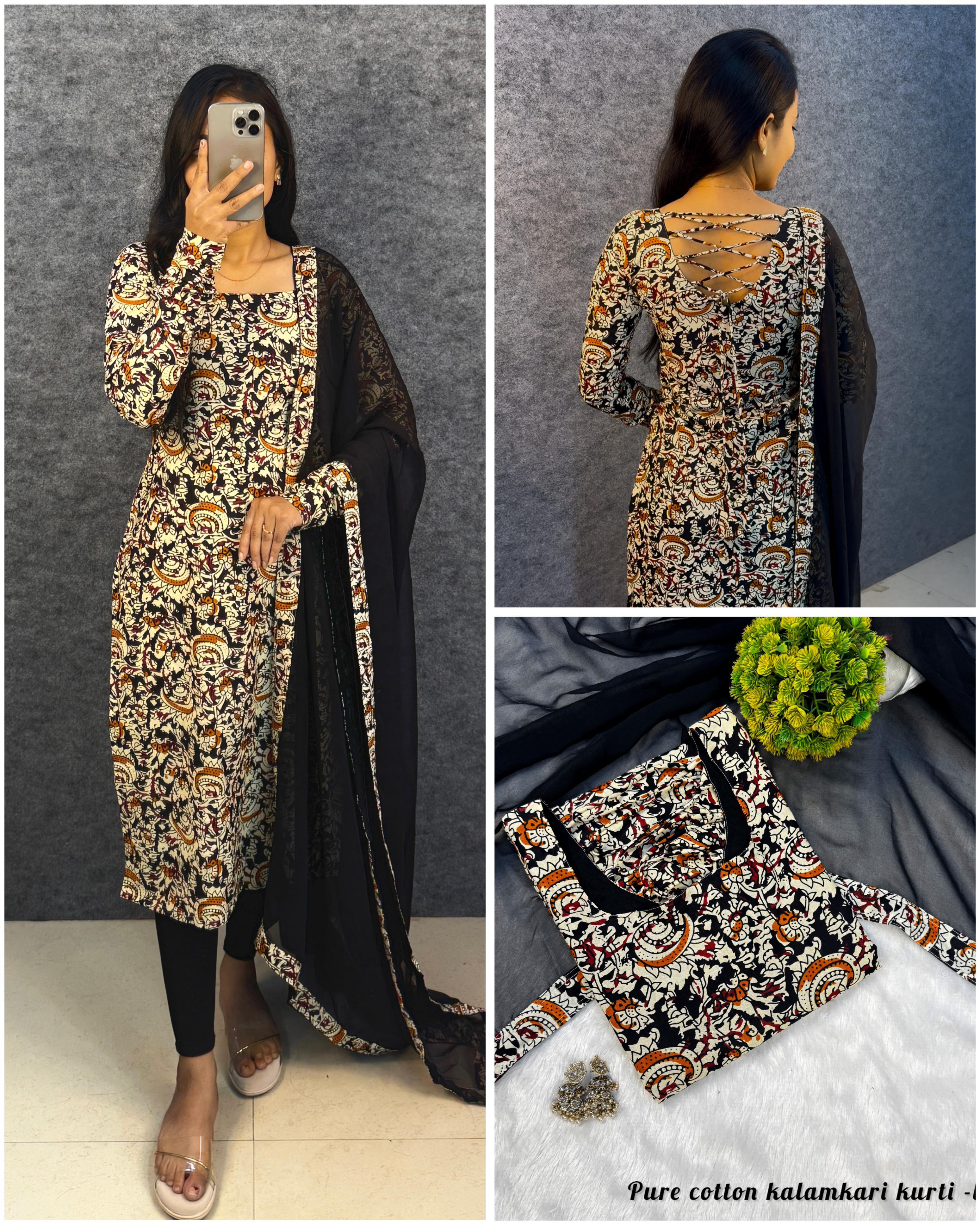Anya : Kalamkari kurti with Georgette dupatta 💕