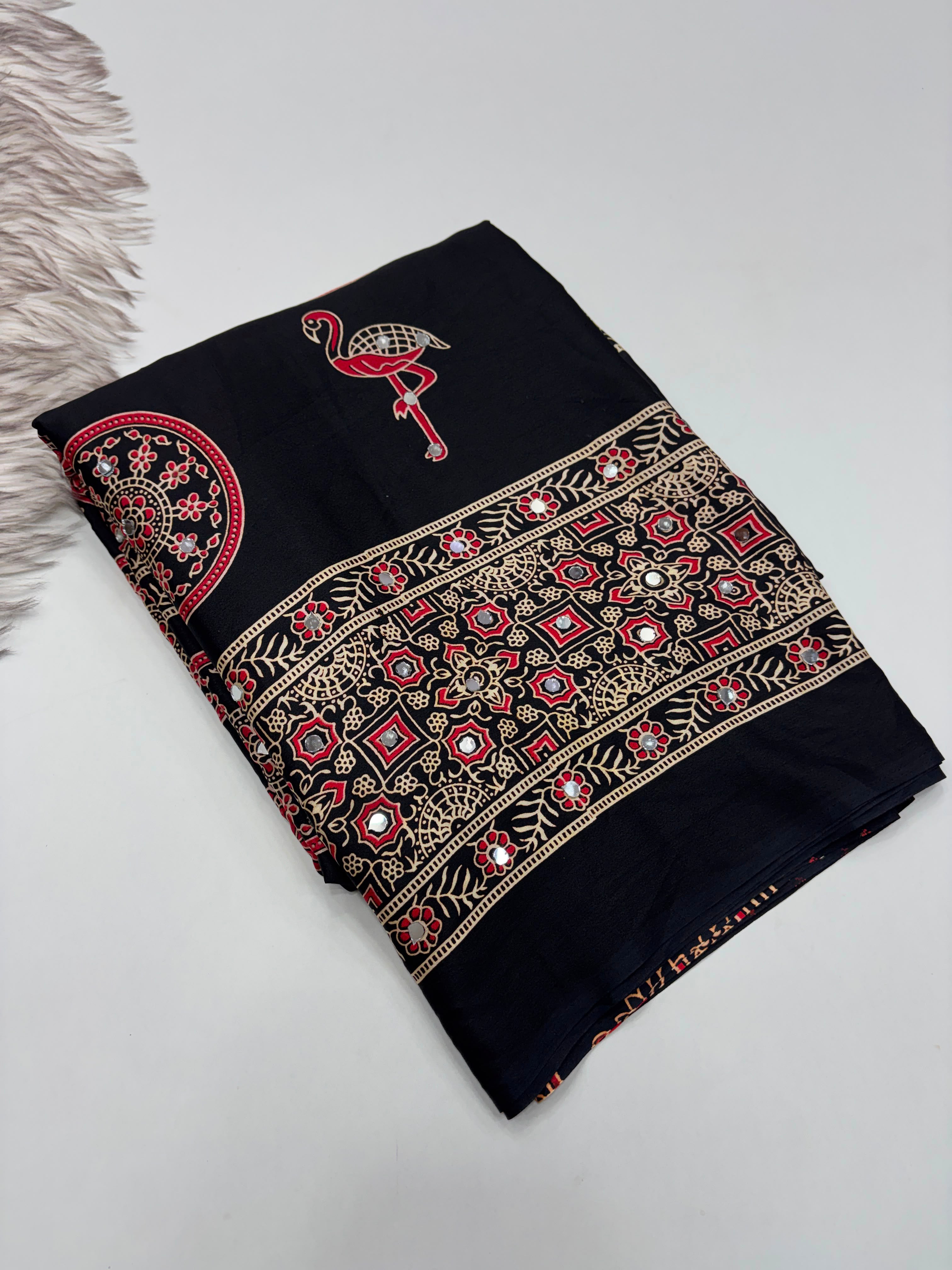 Anshu 4 : Ajrak viscose Satin silk sarees 💕