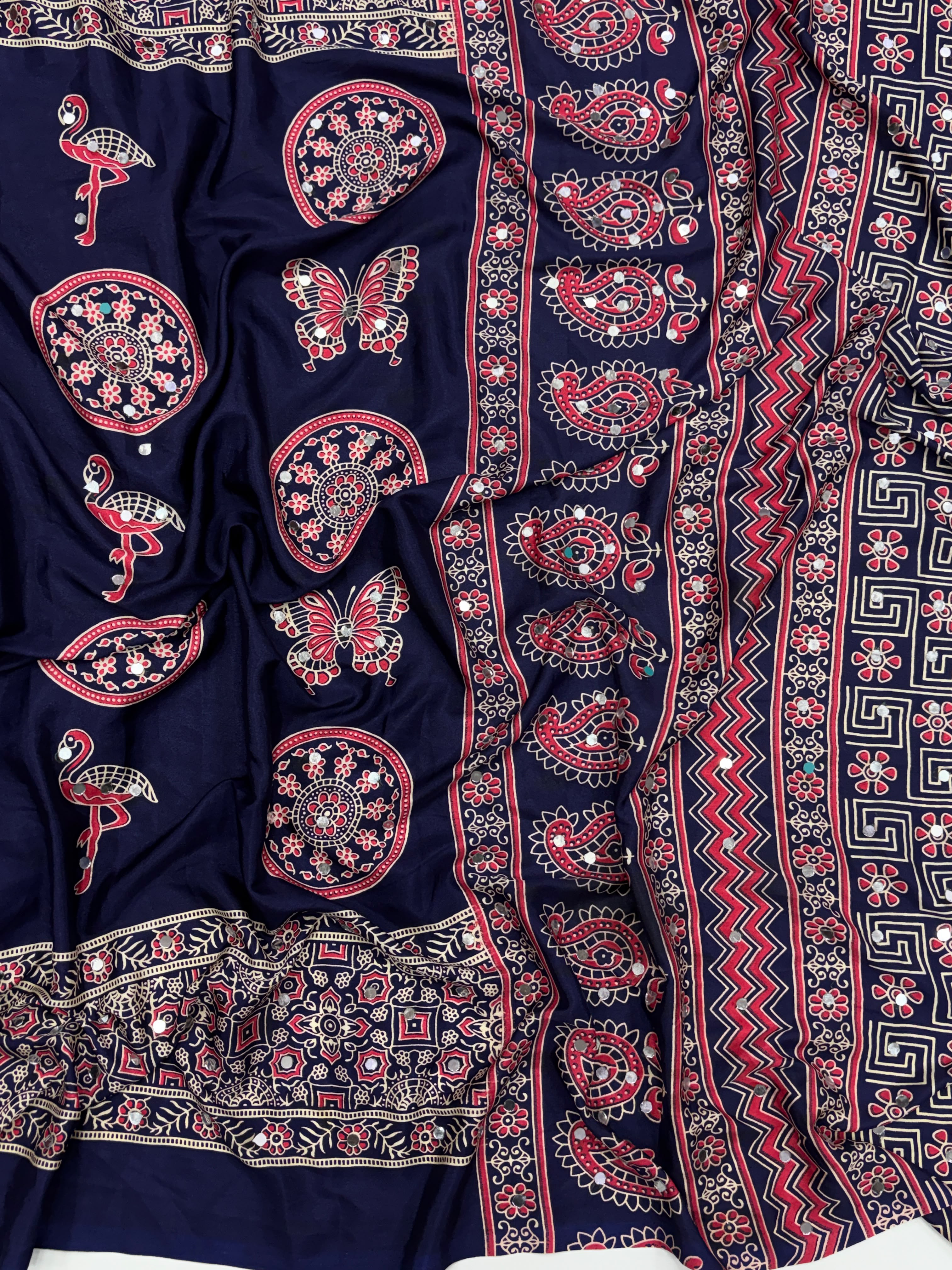 Anshu 4 : Ajrak viscose Satin silk sarees 💕