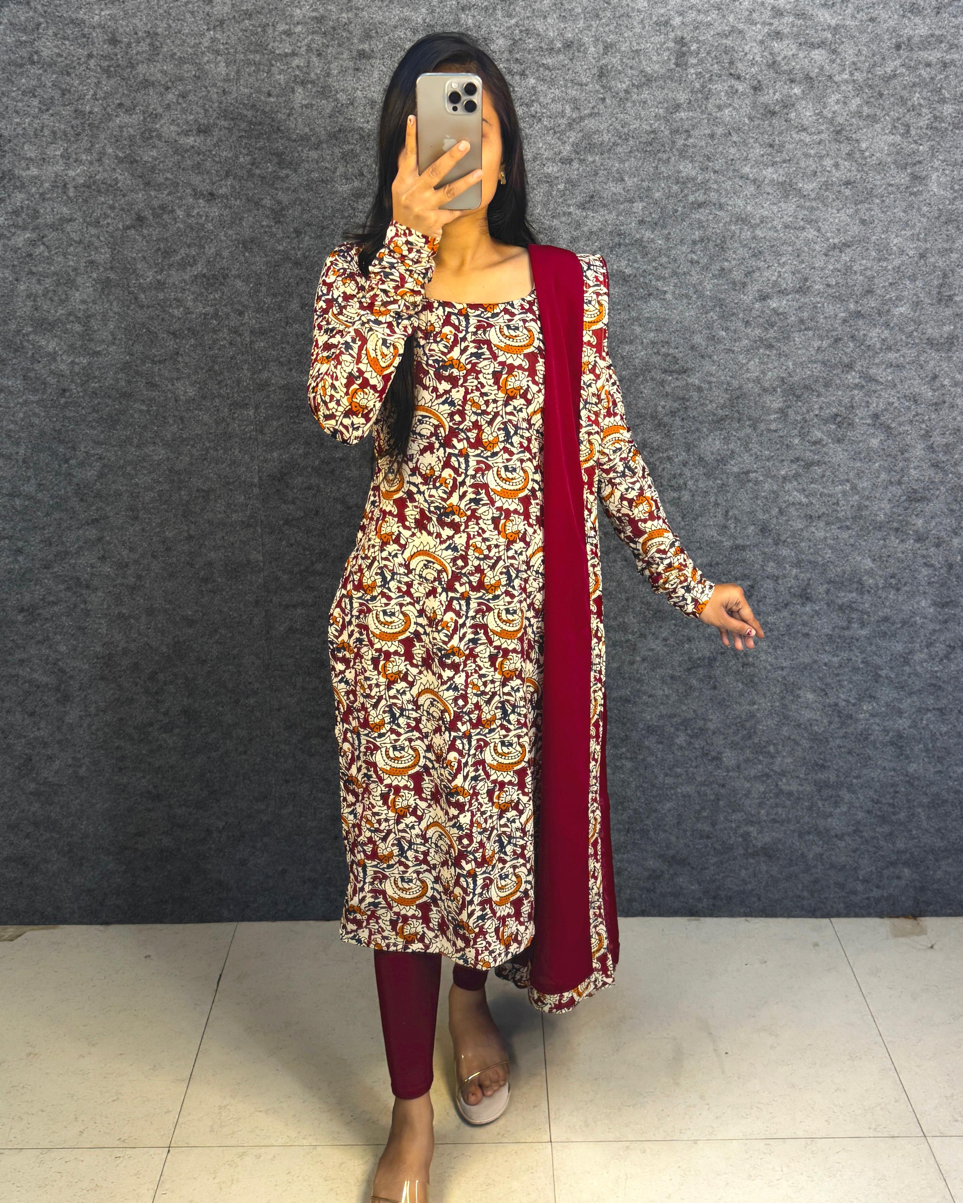 Anya : Kalamkari kurti with Georgette dupatta 💕