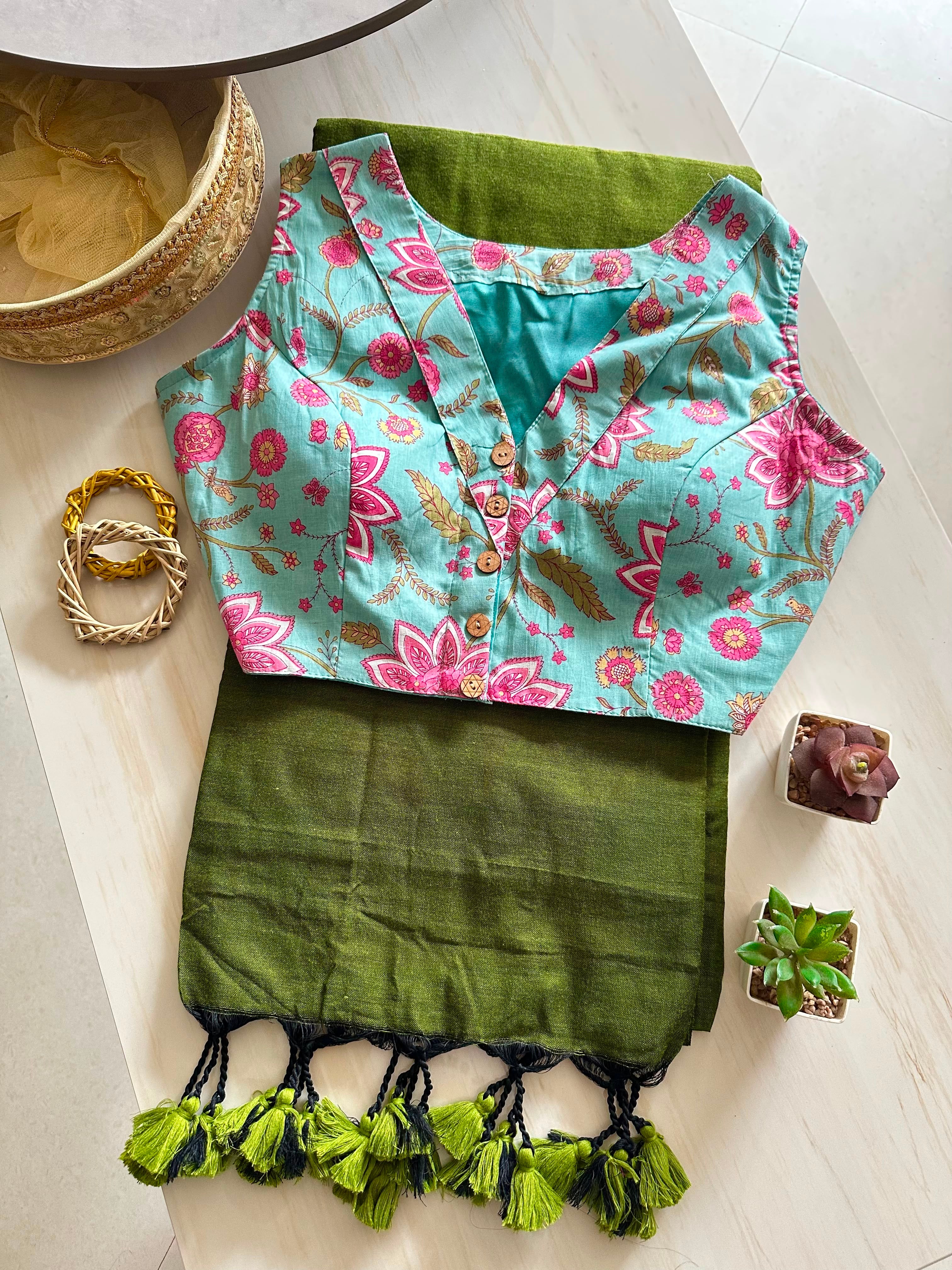 Aarvi: Khadi cotton saree + pretty blouses