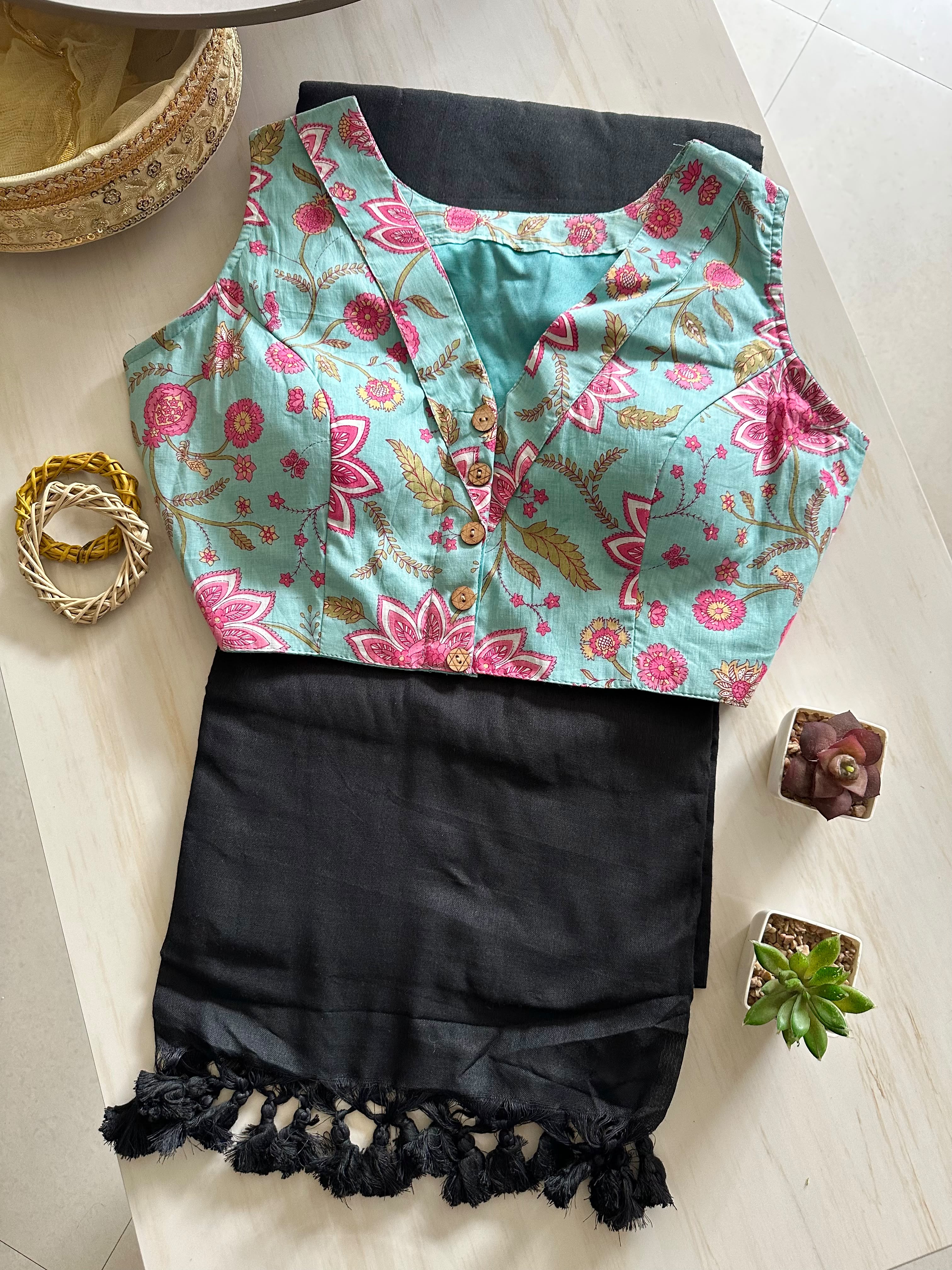 Aarvi: Khadi cotton saree + pretty blouses